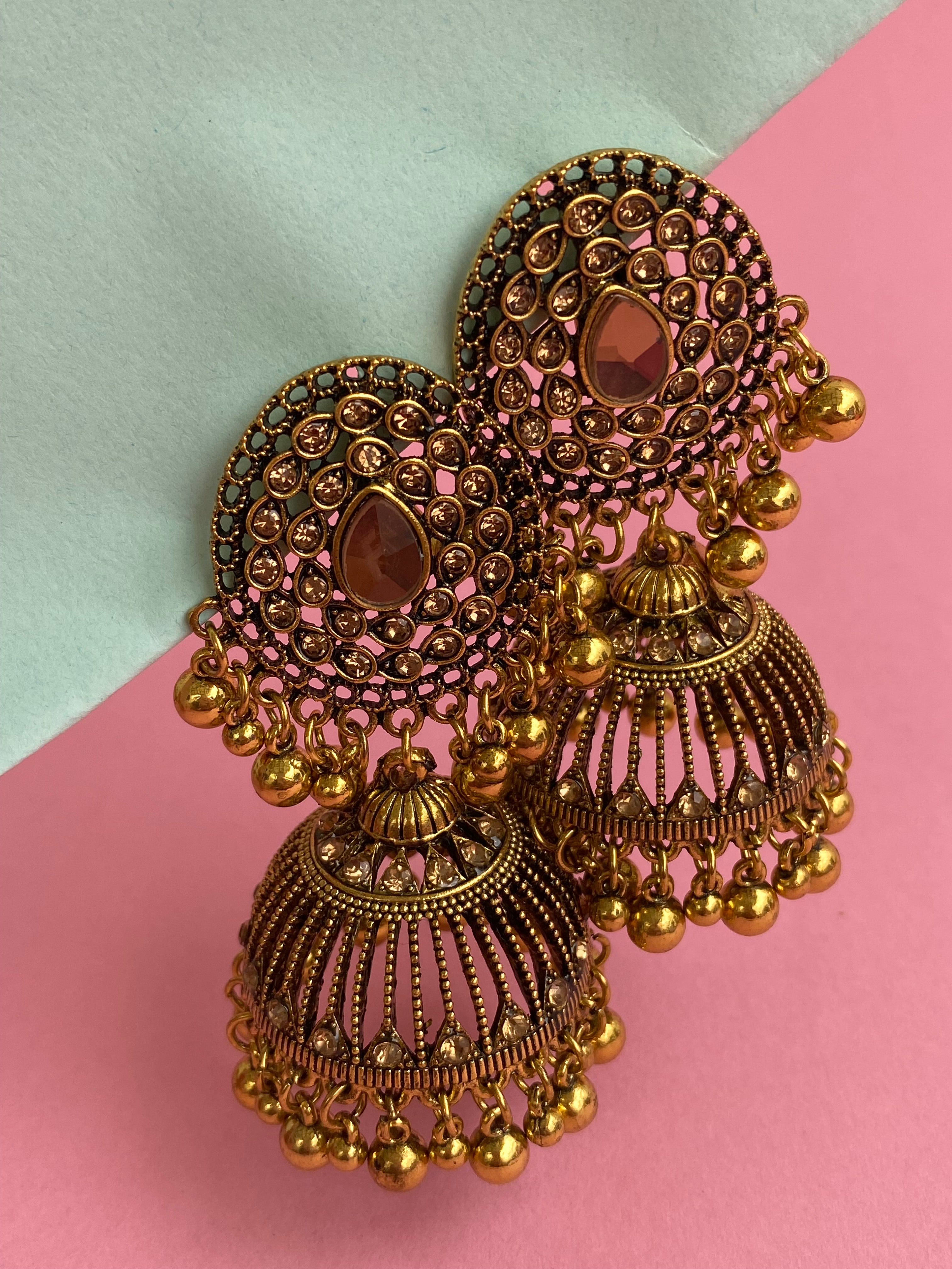 Regal Gold-Plated Teardrop Jhumki Earrings