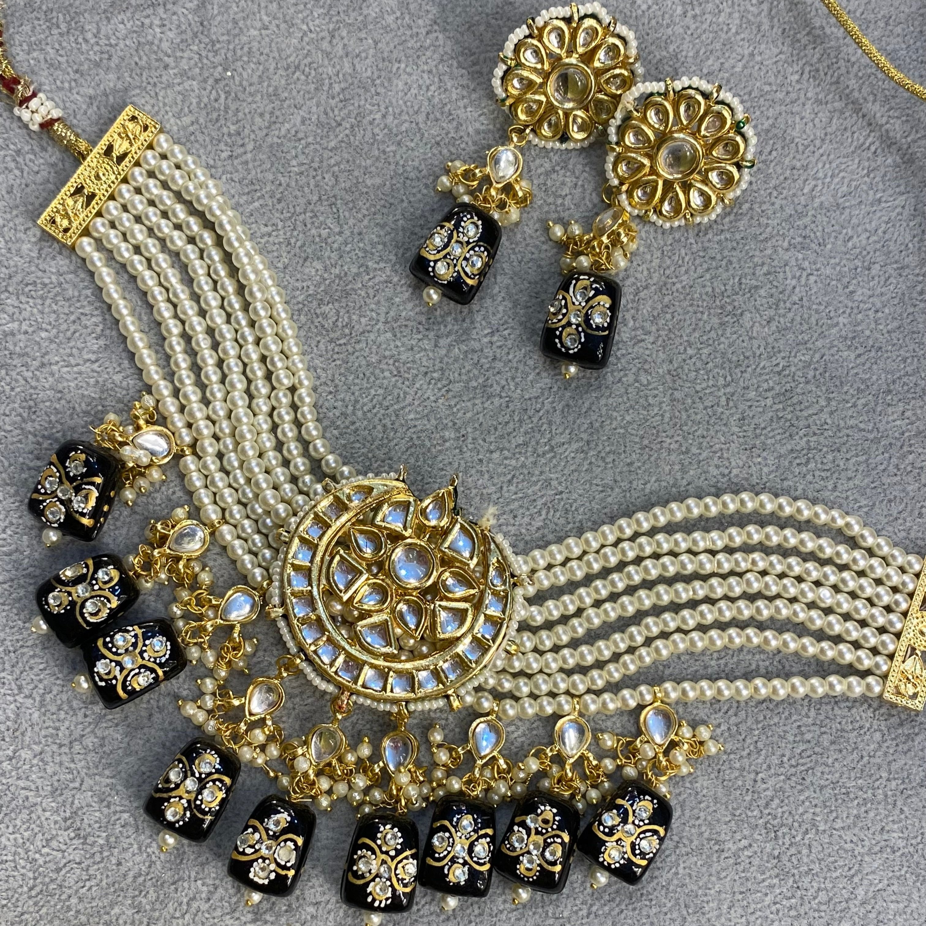 Black Onyx and Pearl Regal Bridal Jewelry Set