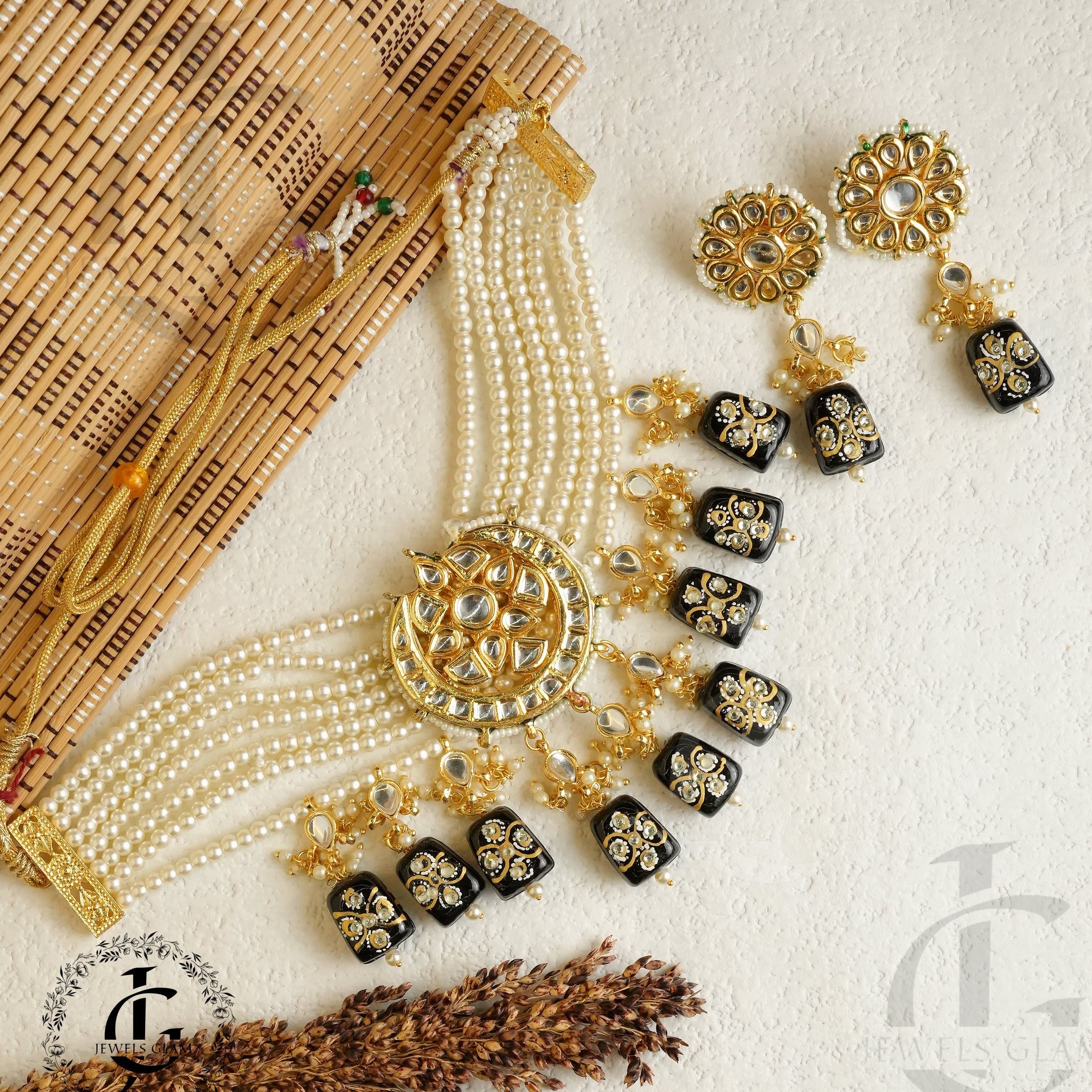 Black Onyx and Pearl Regal Bridal Jewelry Set
