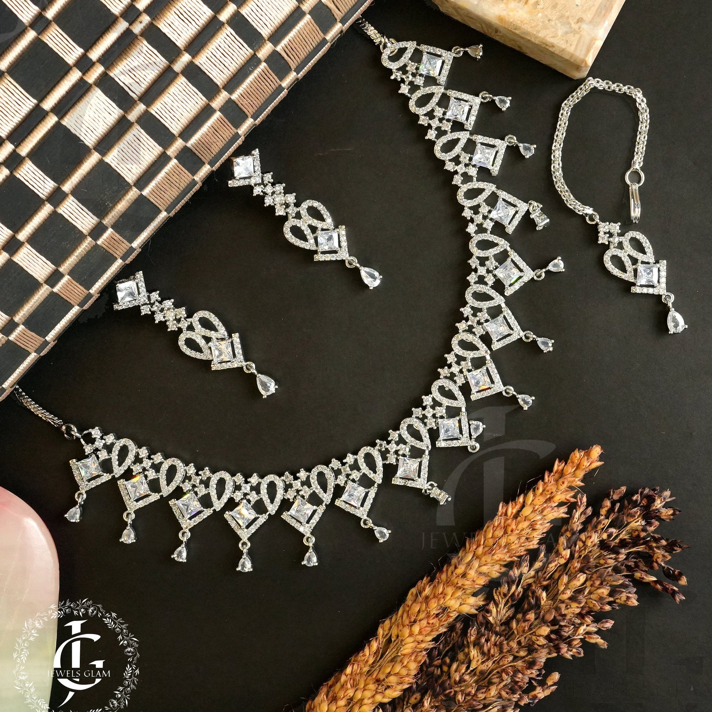 Cubic Zircon Silver Set