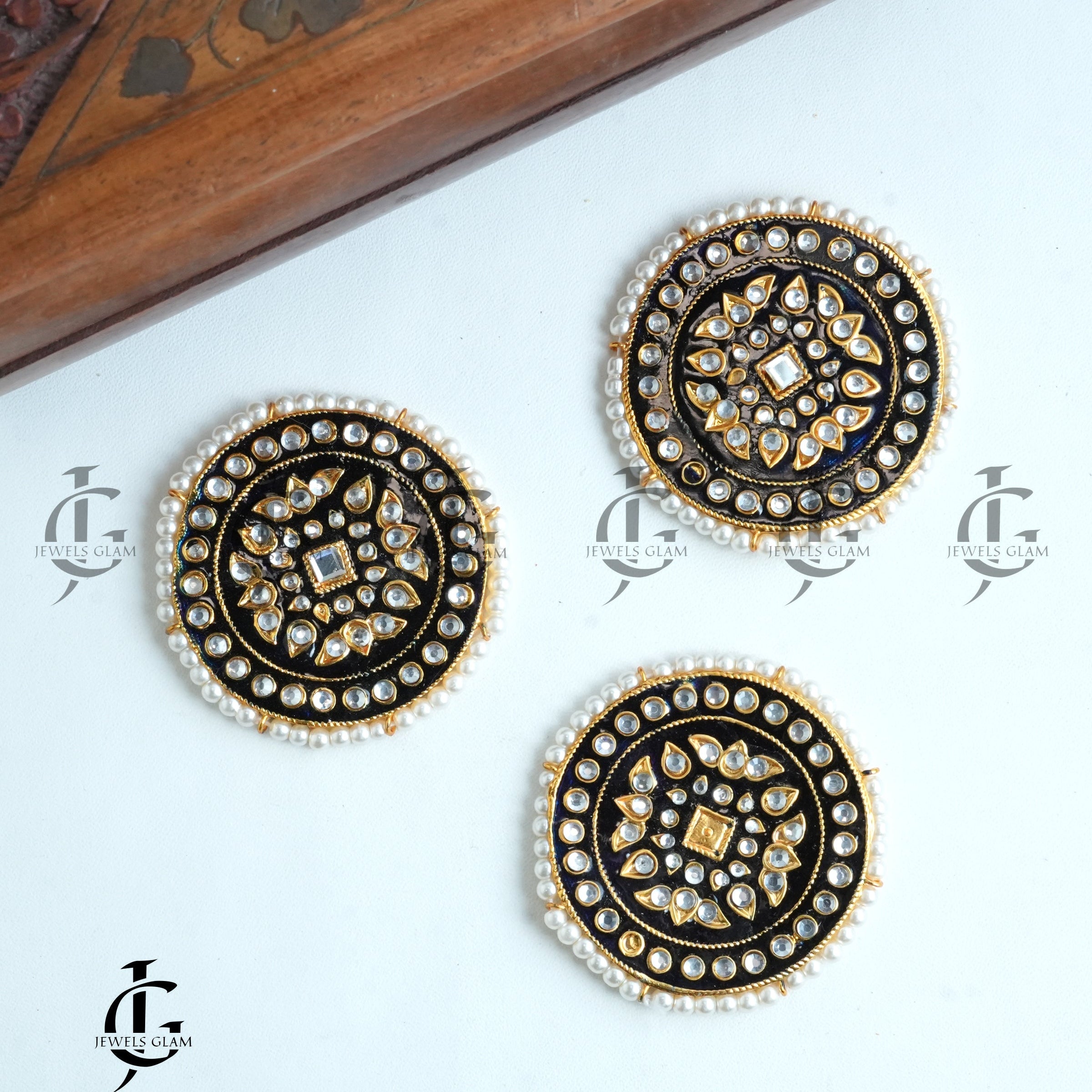 Black and Gold Royal Kundan Earrings and Tikka Set
