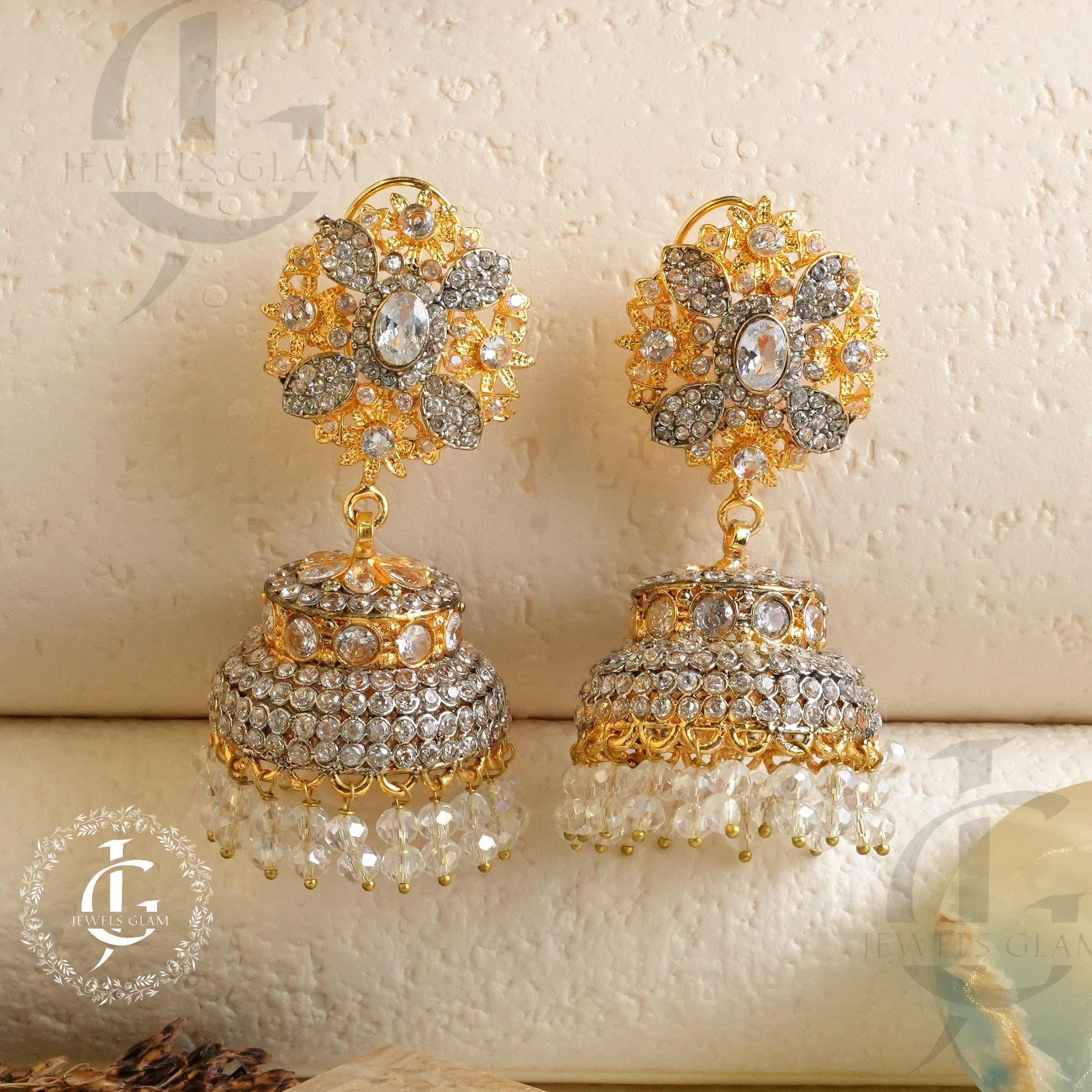 Radiant Crystal Blossom Jhumki Earrings