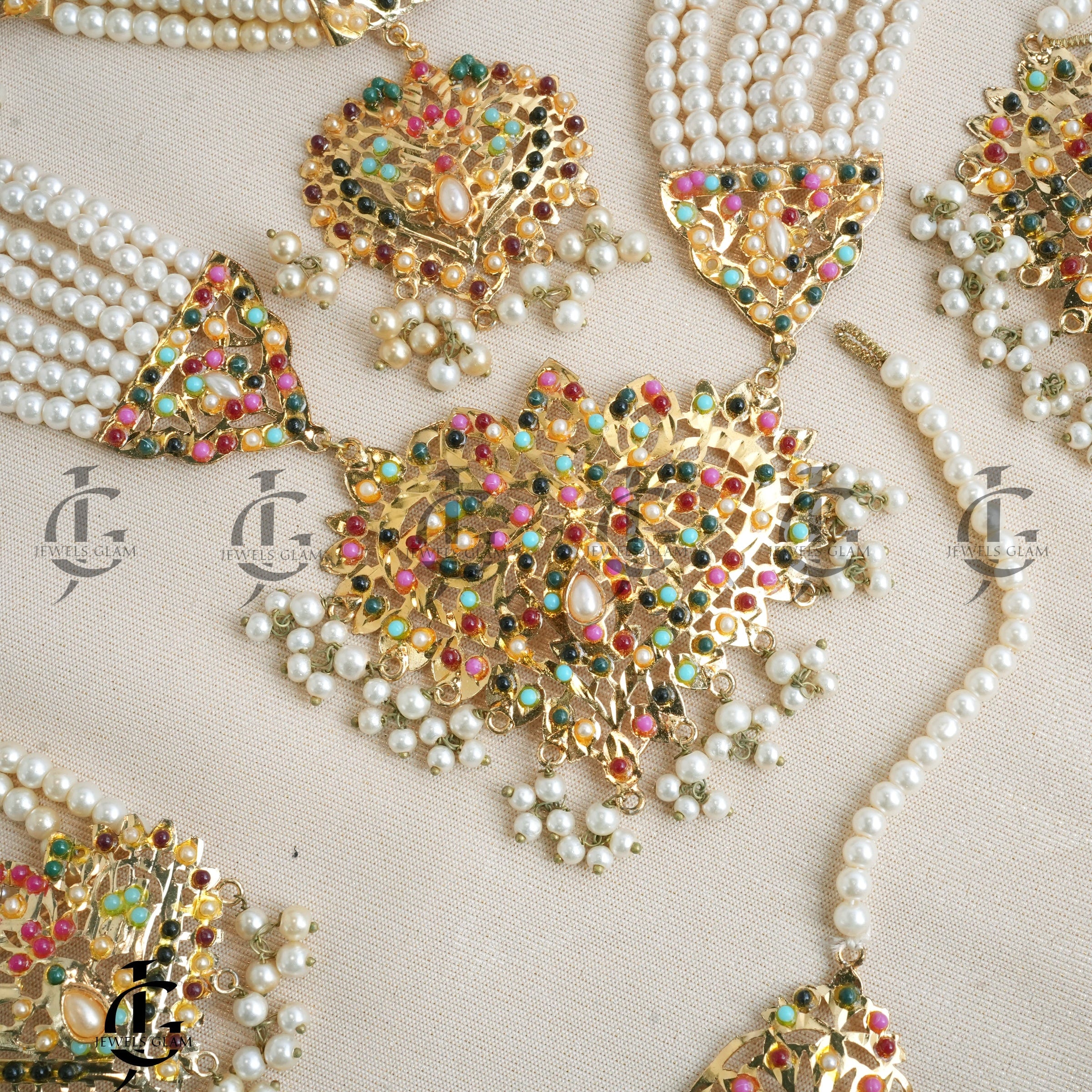 Multicolor Pearl Royal Bridal Jewelry Set
