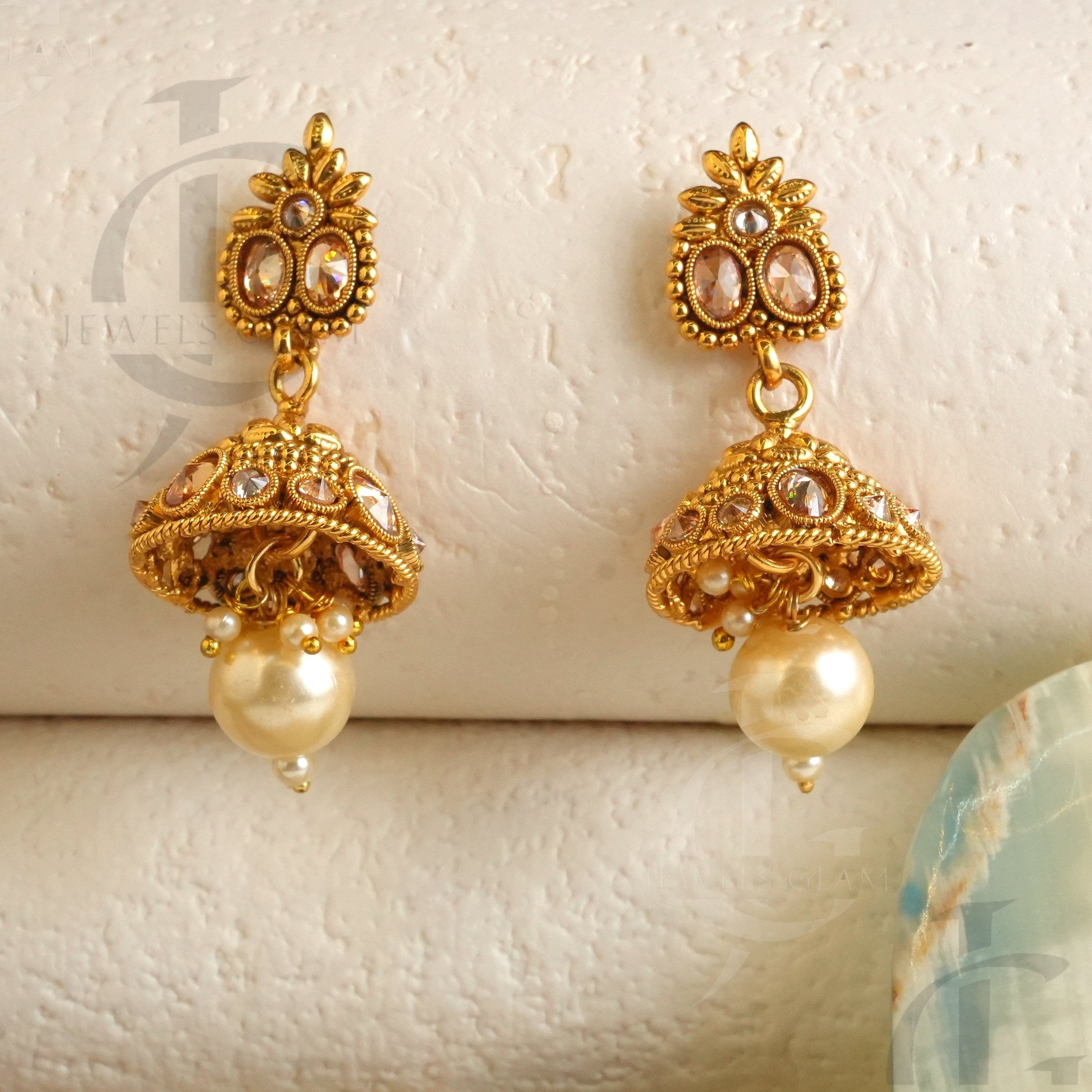 Classic Gold-Plated Pearl Drop Jhumki Earrings