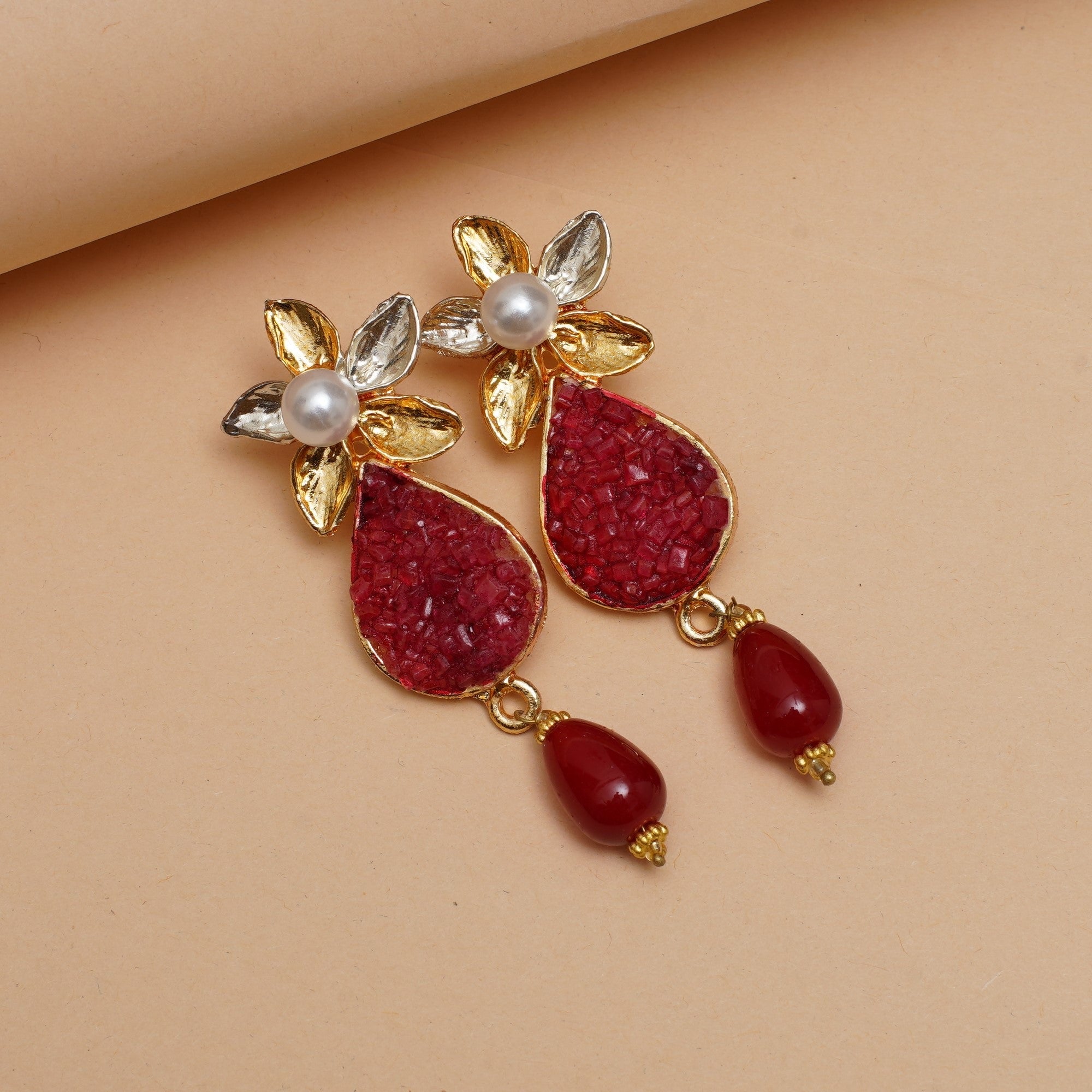 Ruby Elegance Floral Drop Earrings