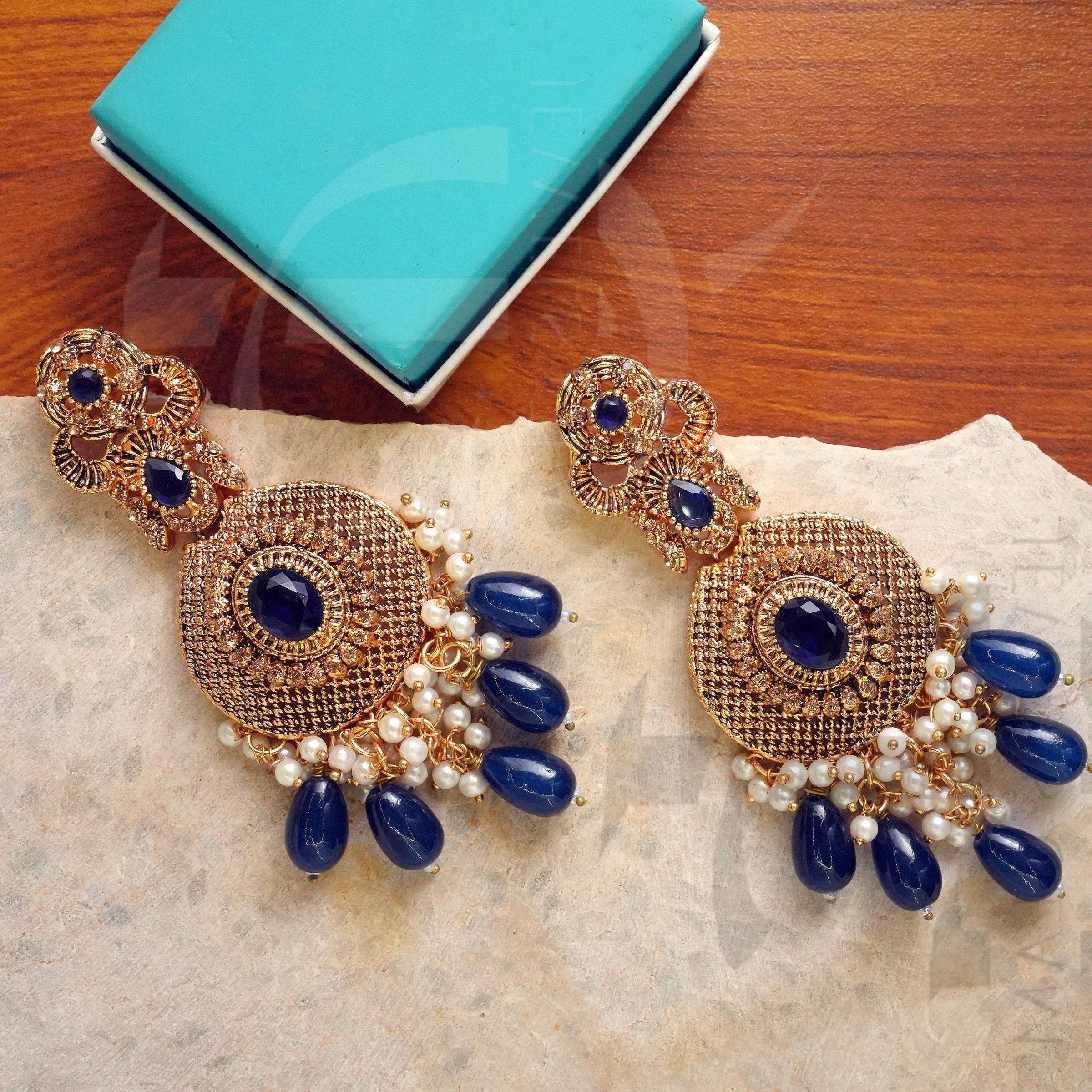 Antique Gold Danglers with Crystal Beads