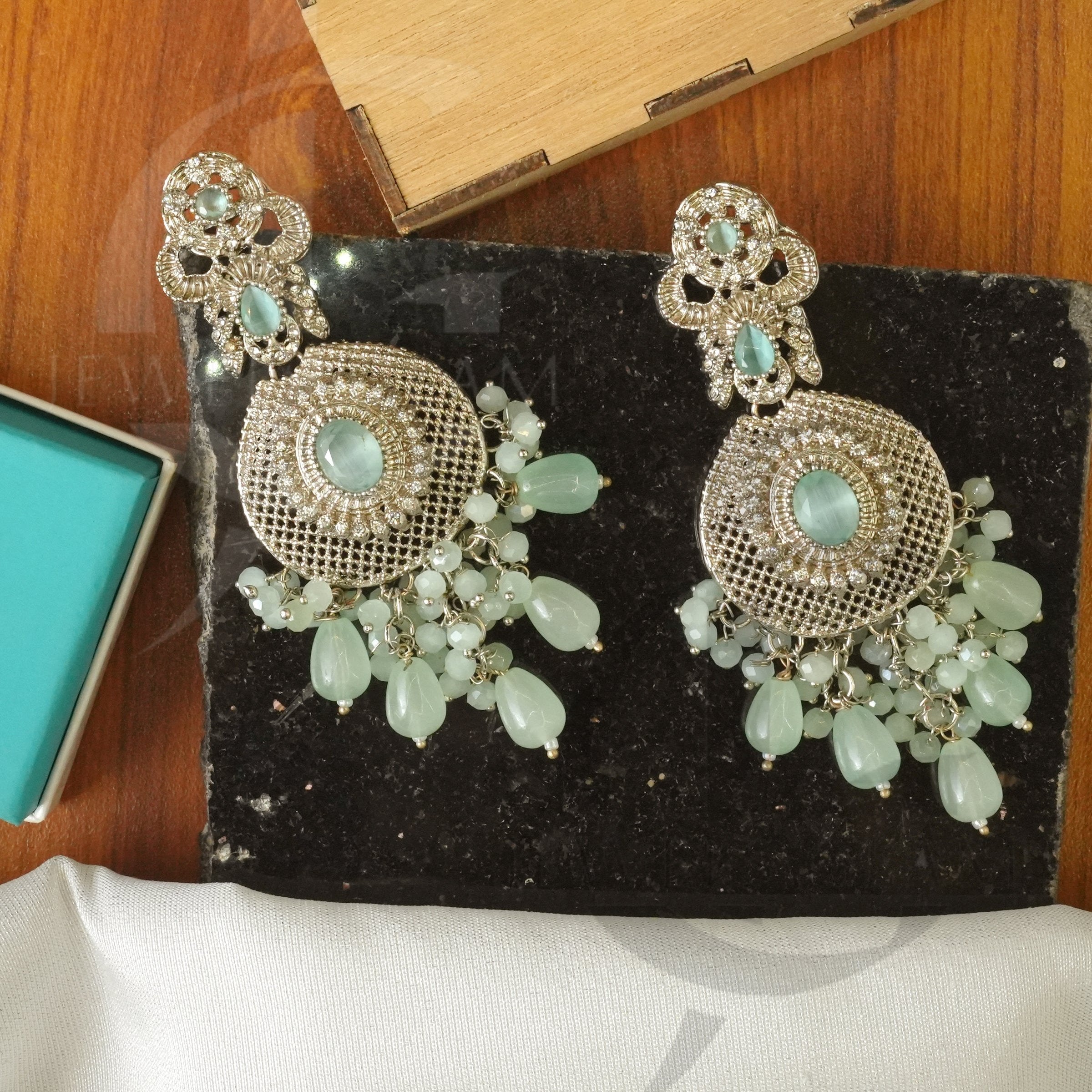 Aqua Crystal Chandbali Earrings