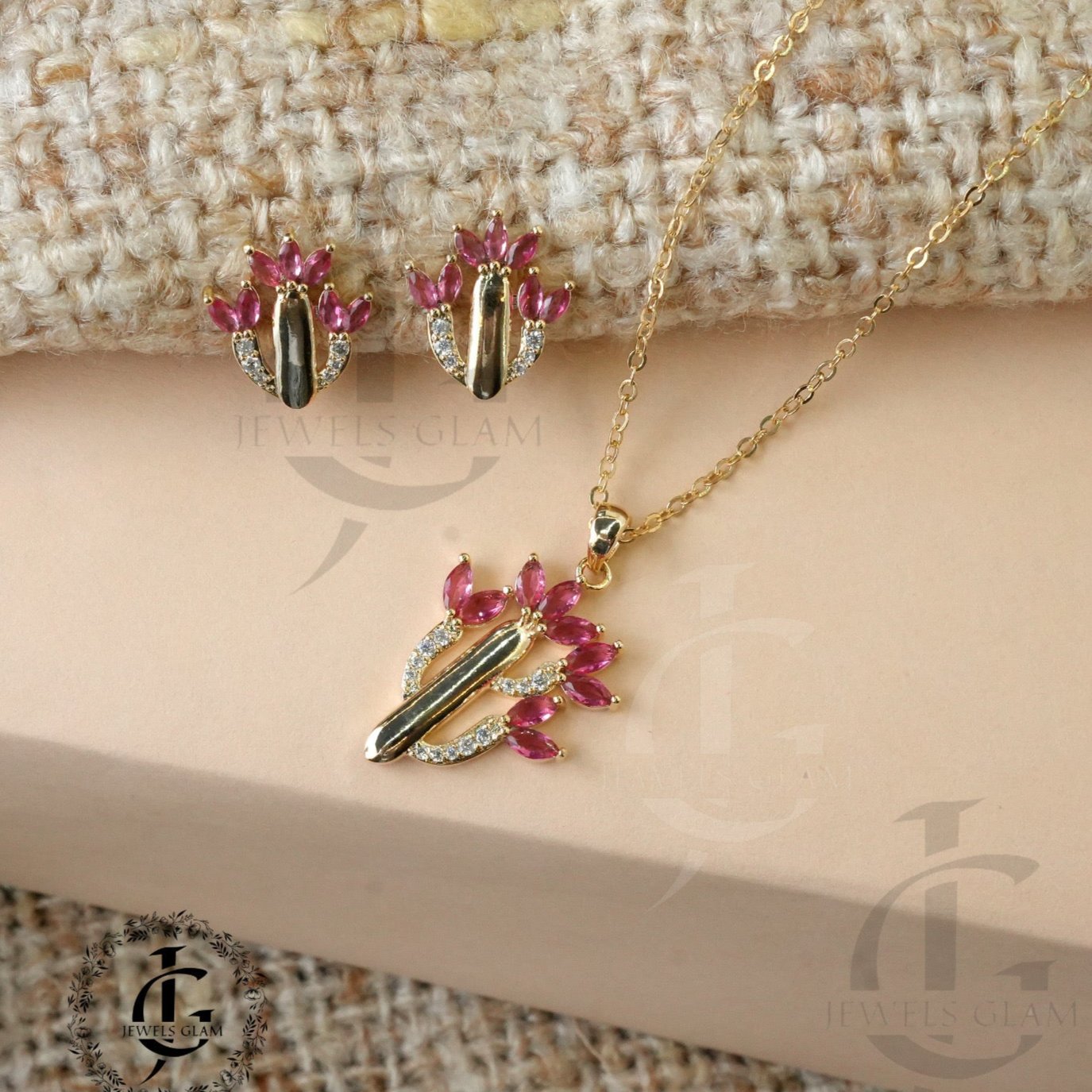Radiant Pink Tulip Jewelry Set