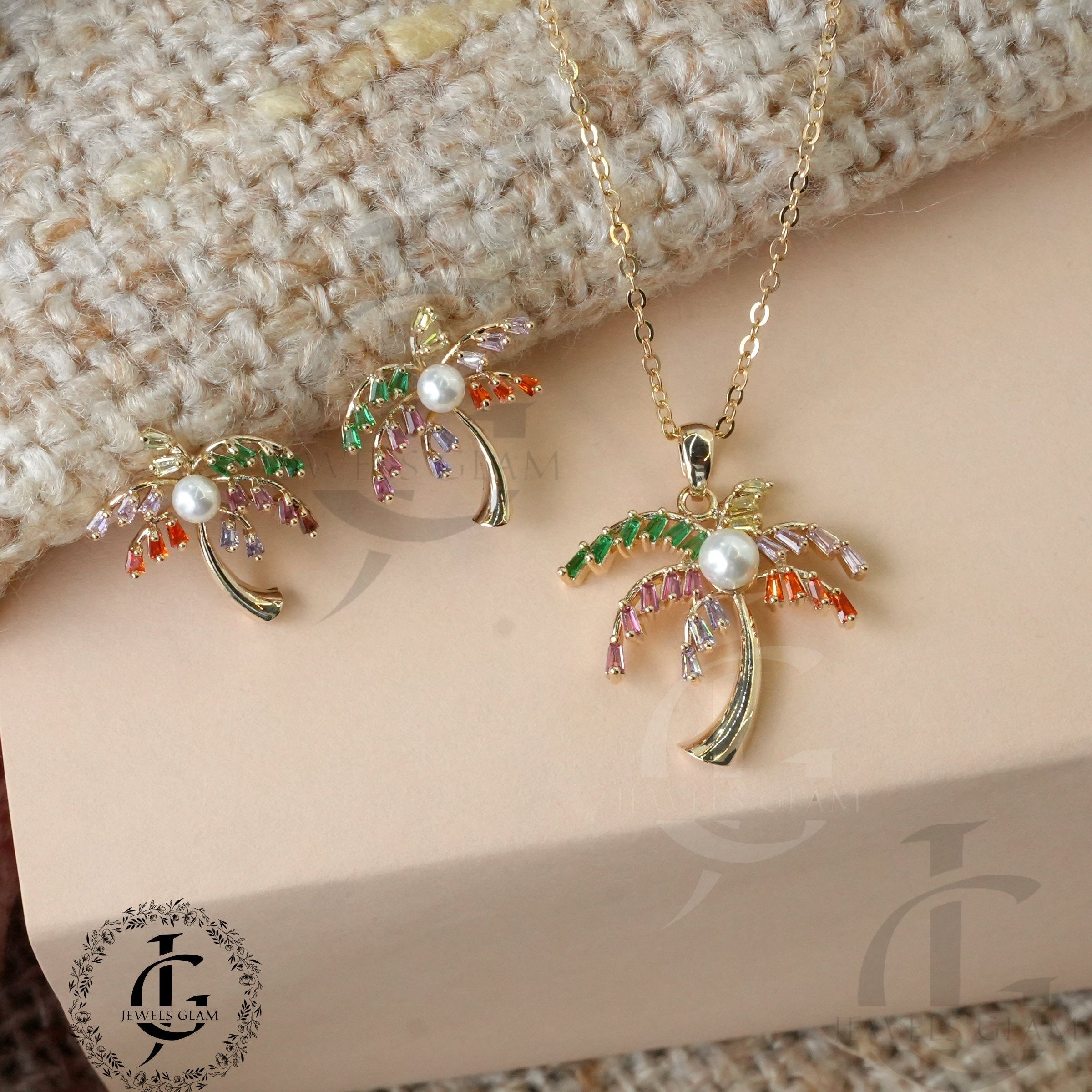 Vibrant Tropical Palm Jewelry Set