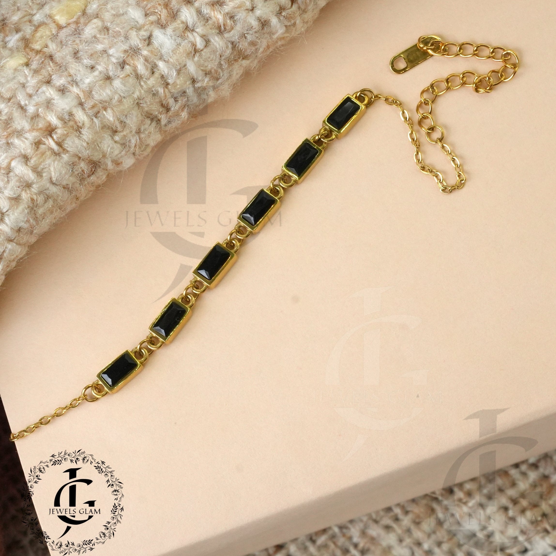 Black Onyx Gold Chain Bracelet