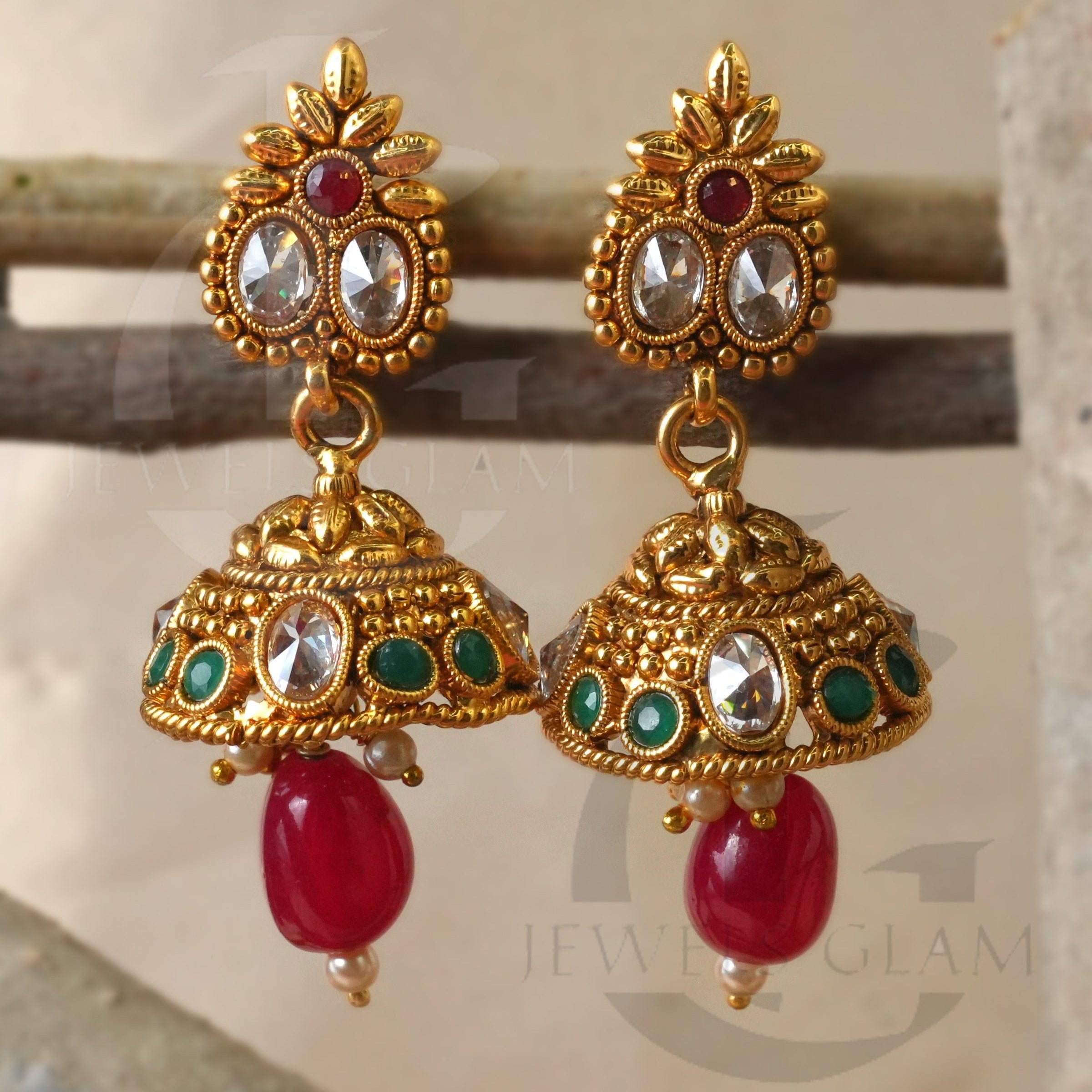 Classic Gold-Plated Pearl Drop Jhumki Earrings