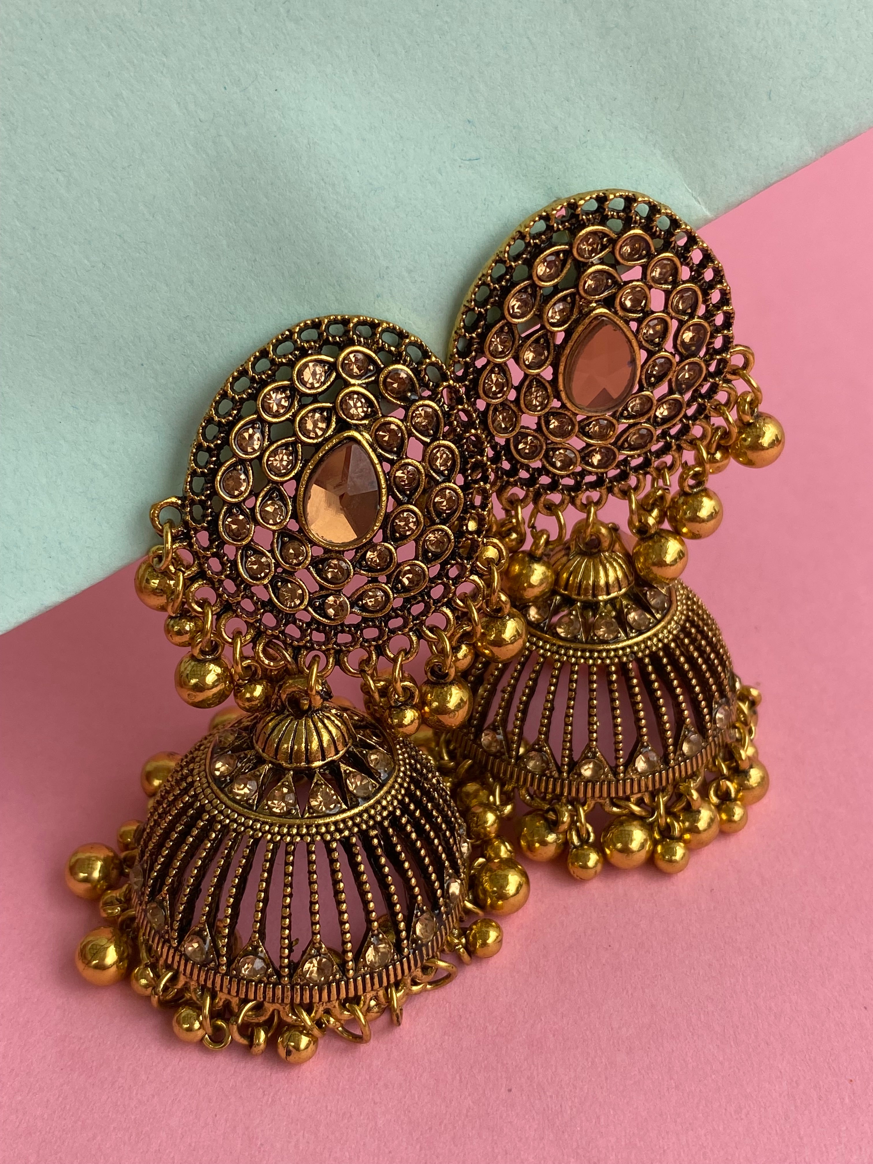 Regal Gold-Plated Teardrop Jhumki Earrings