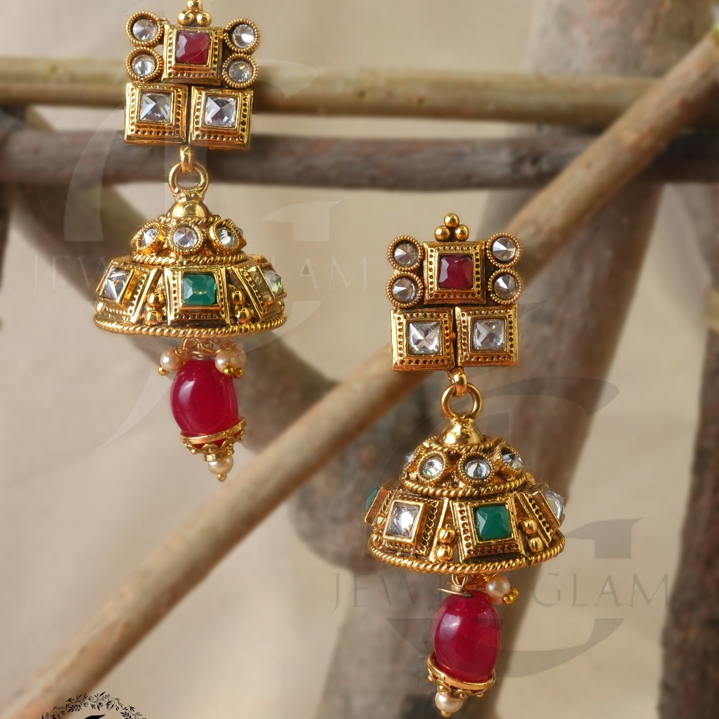Multicolor Kundan Dome Jhumki Earrings