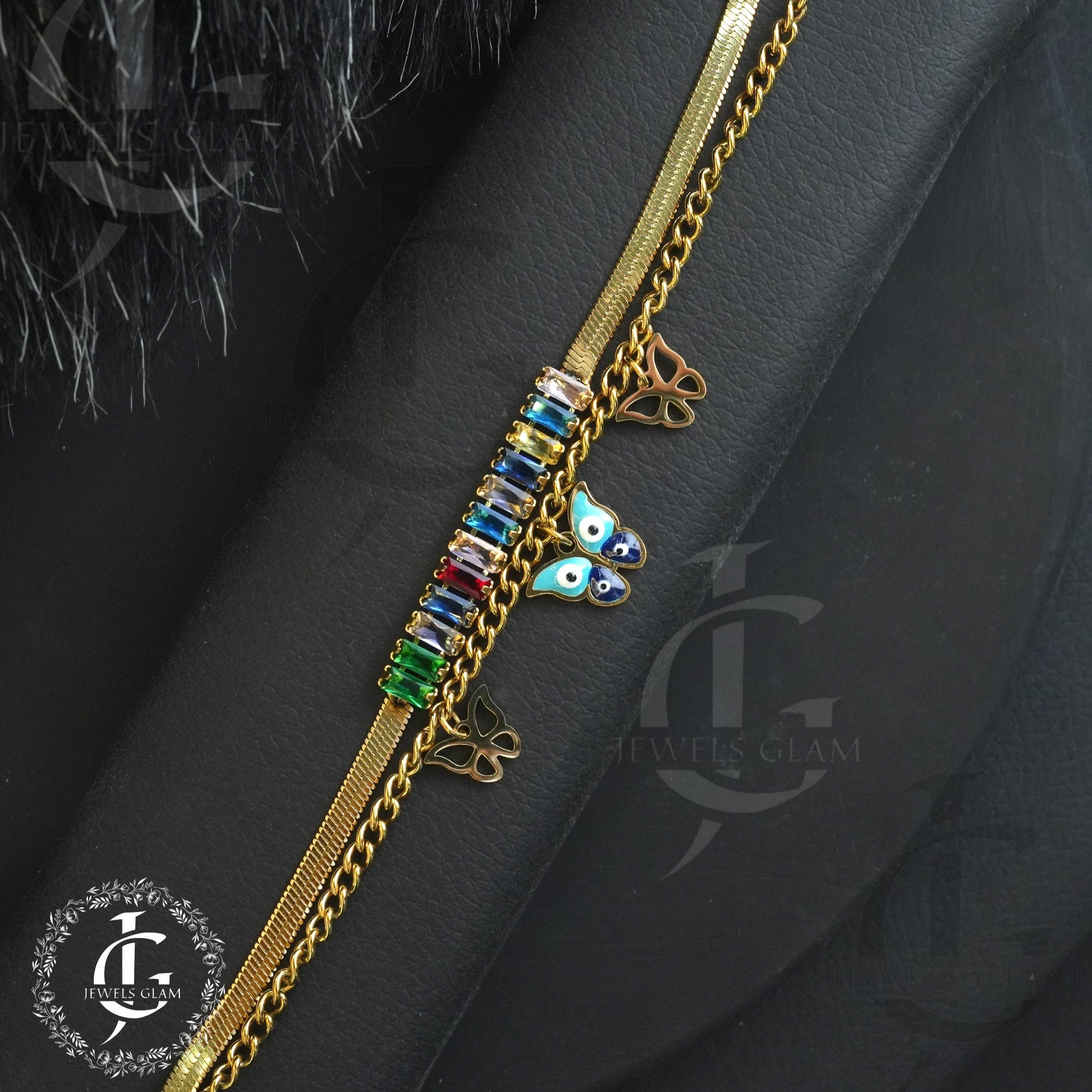 Enchanting Butterfly & Gemstone Chain Bracelet