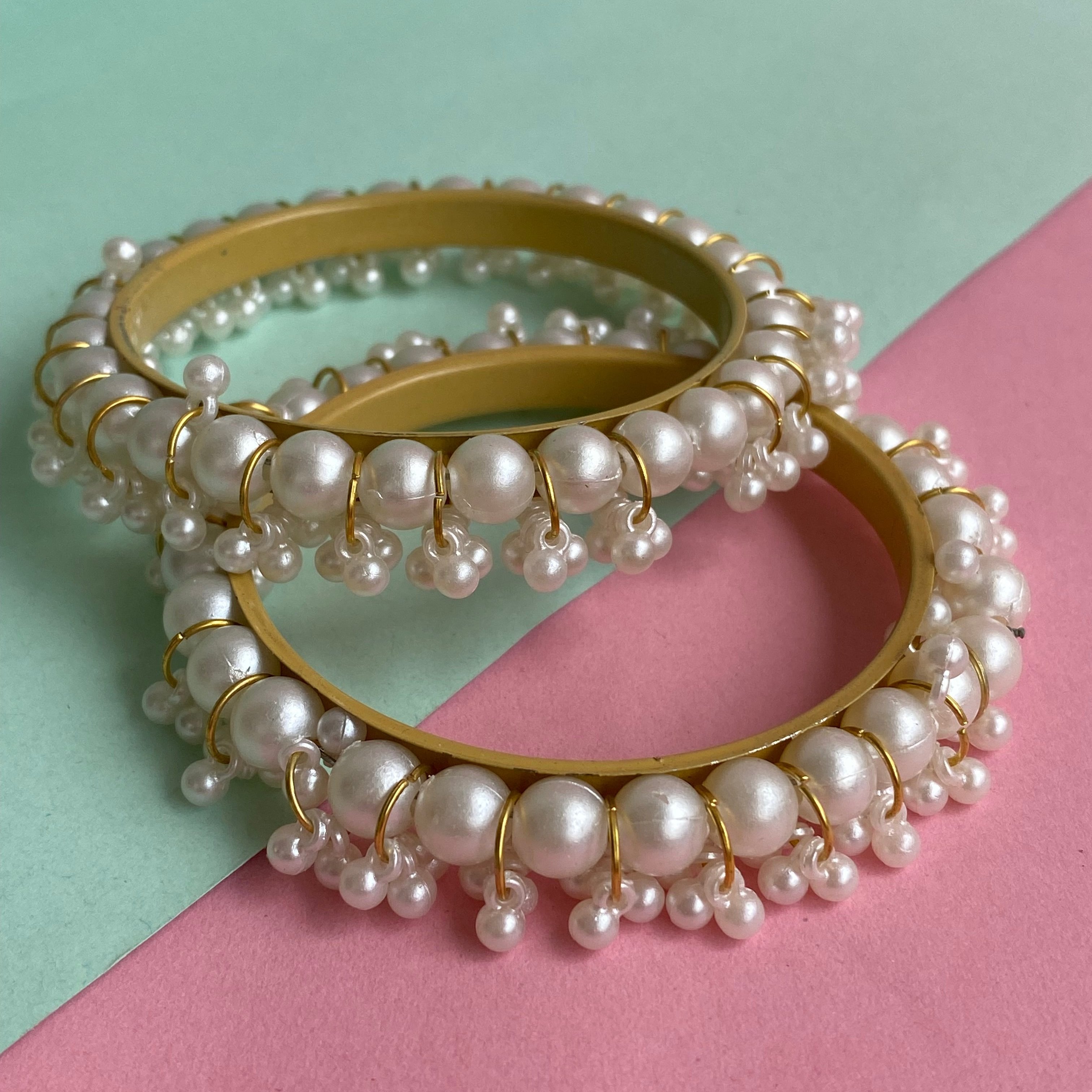 Classic Gold Bangles with Elegant Pearl Embellishments (2pc)