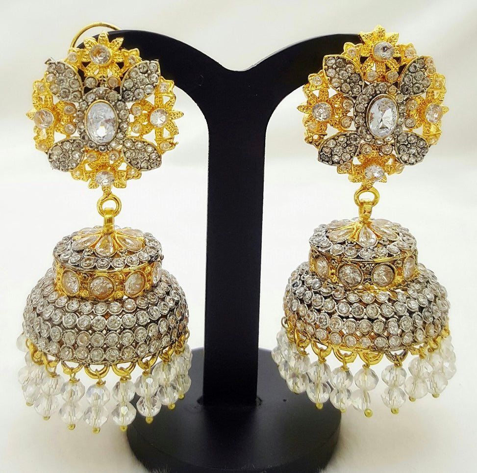 Radiant Crystal Blossom Jhumki Earrings
