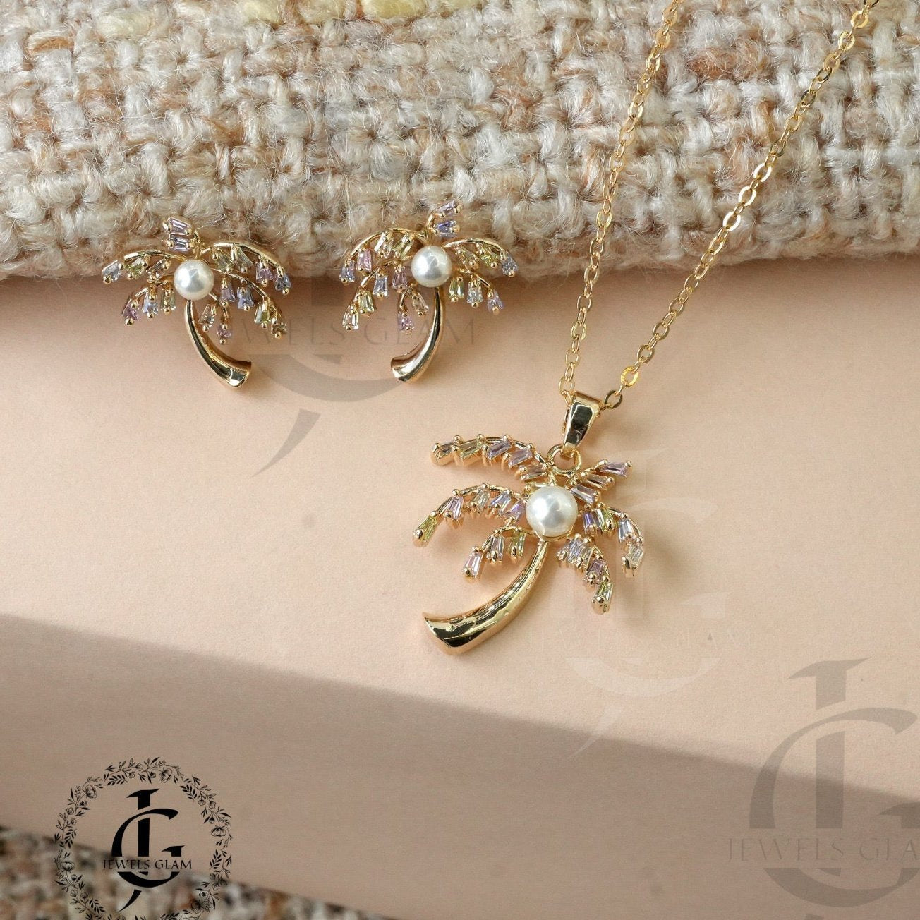 Vibrant Tropical Palm Jewelry Set