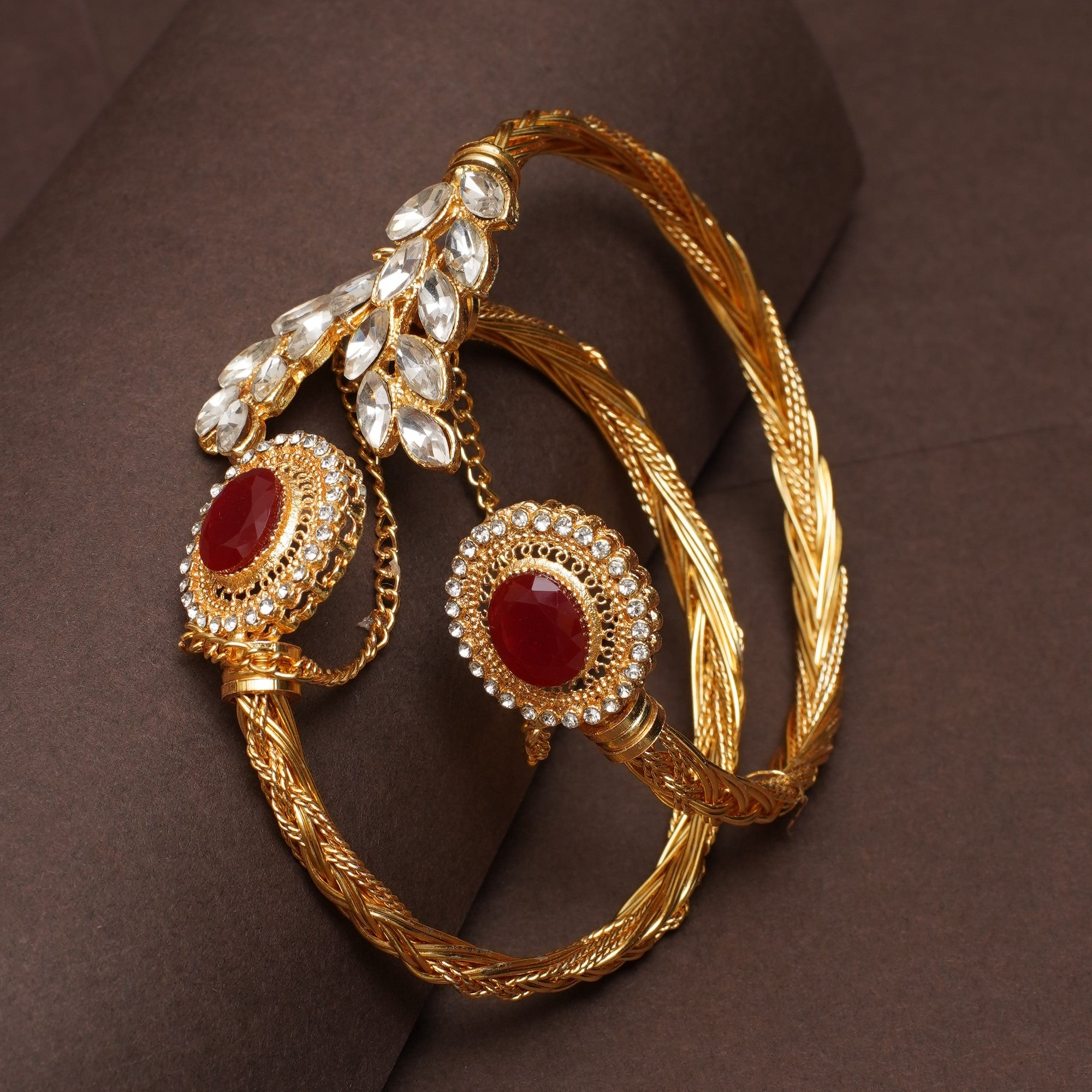 Majestic Ruby & Crystal-Embellished Gold Bangles