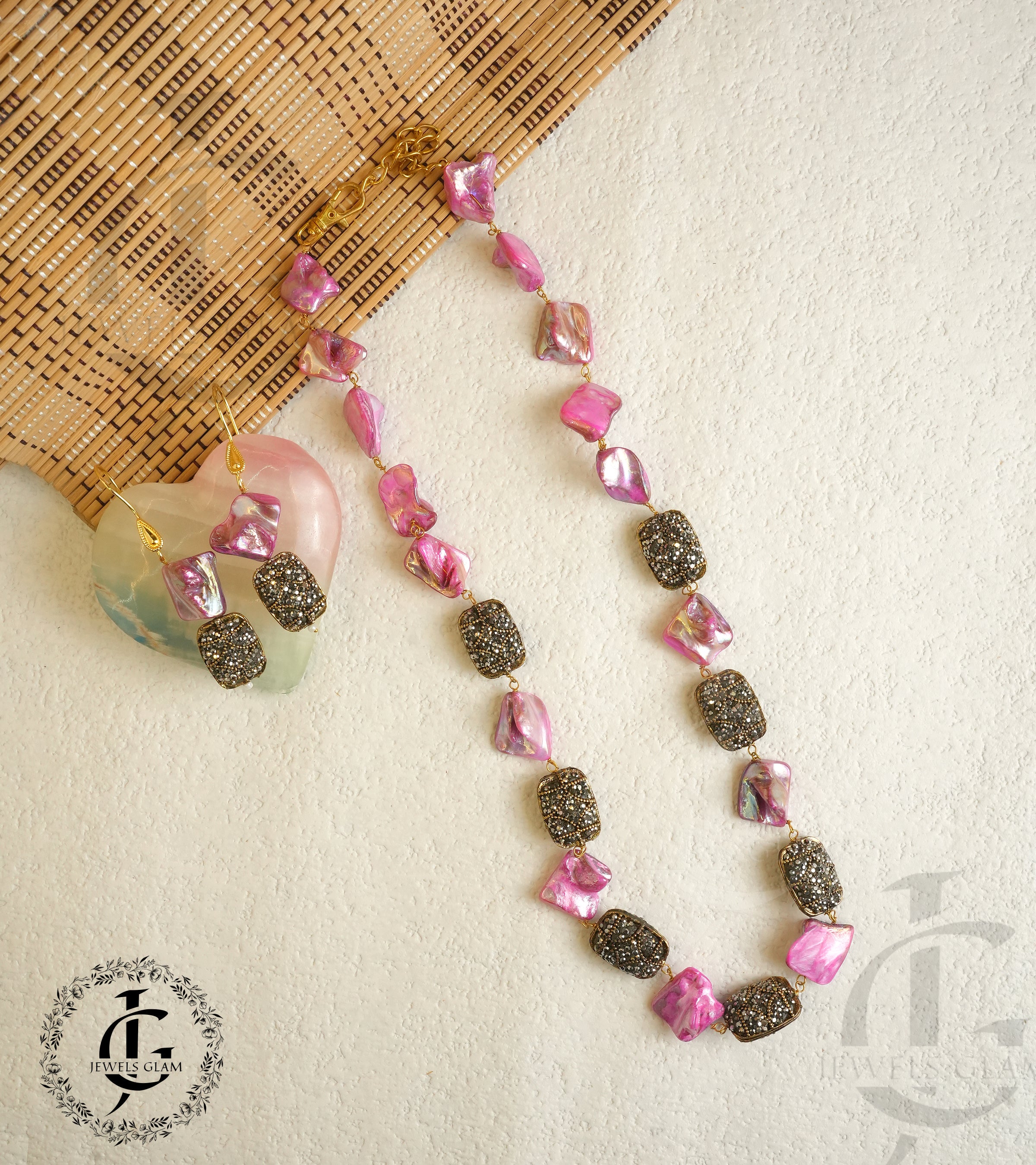 Deep Pink Mother Of Pearl Mala Set