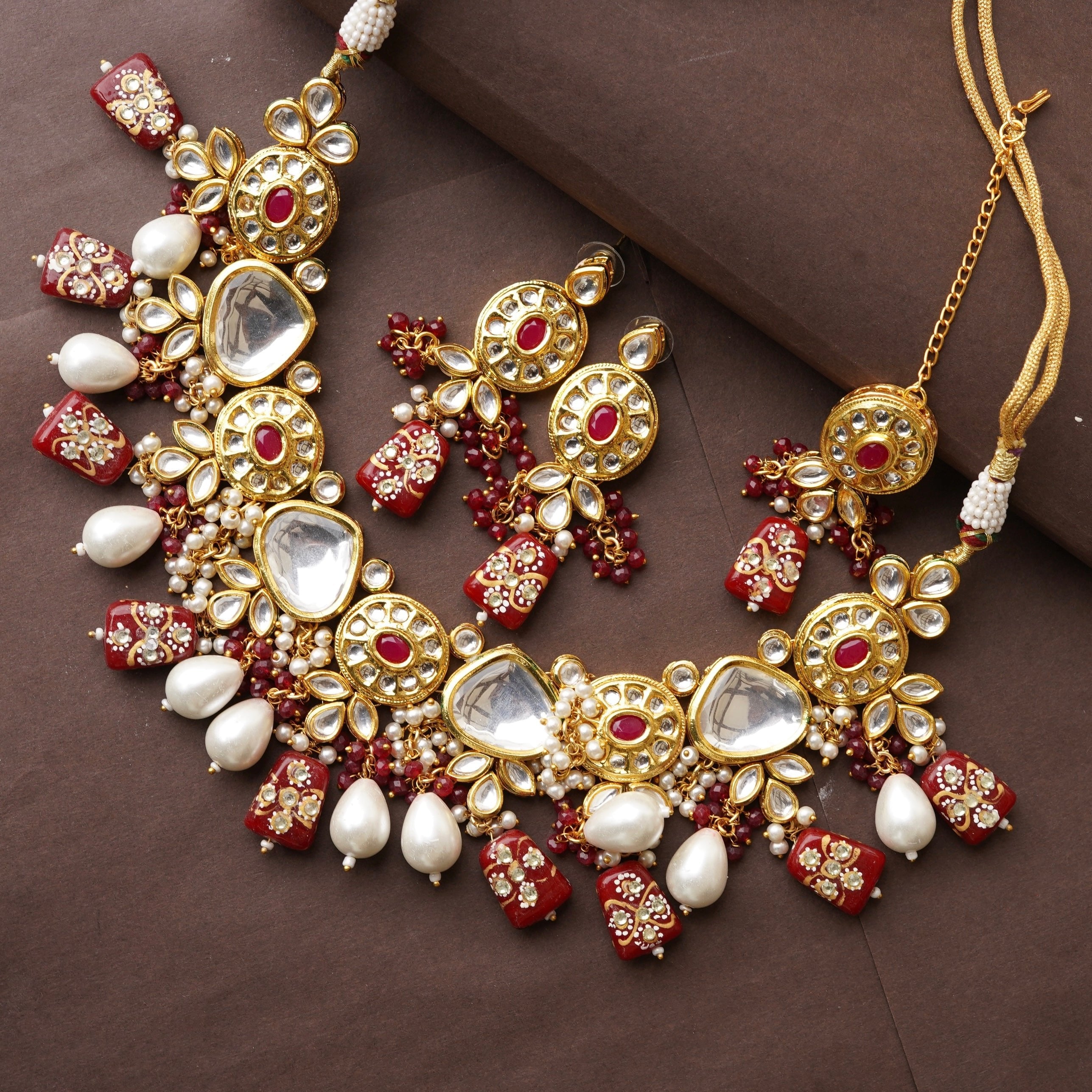 Red Polki Kundan Meenakari Set