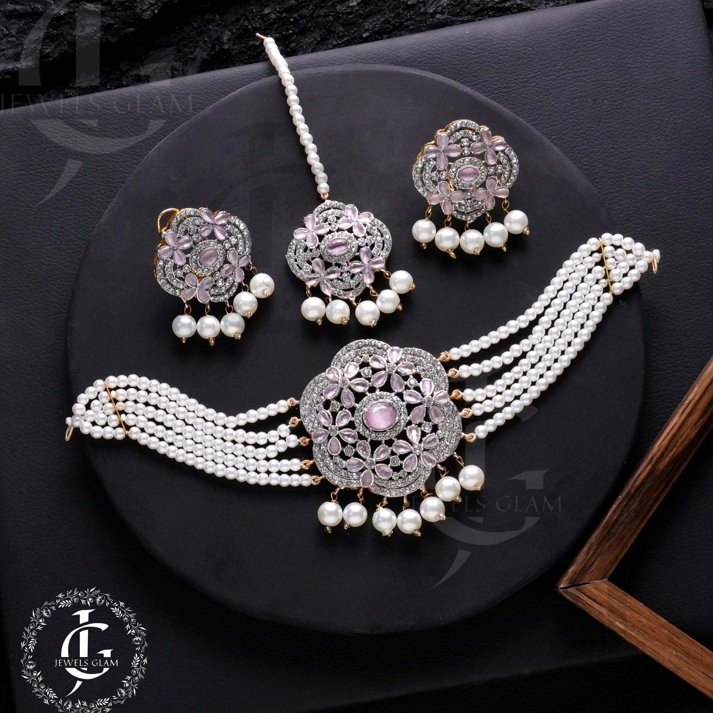 Cubic Zirconia Floral Chocker Set