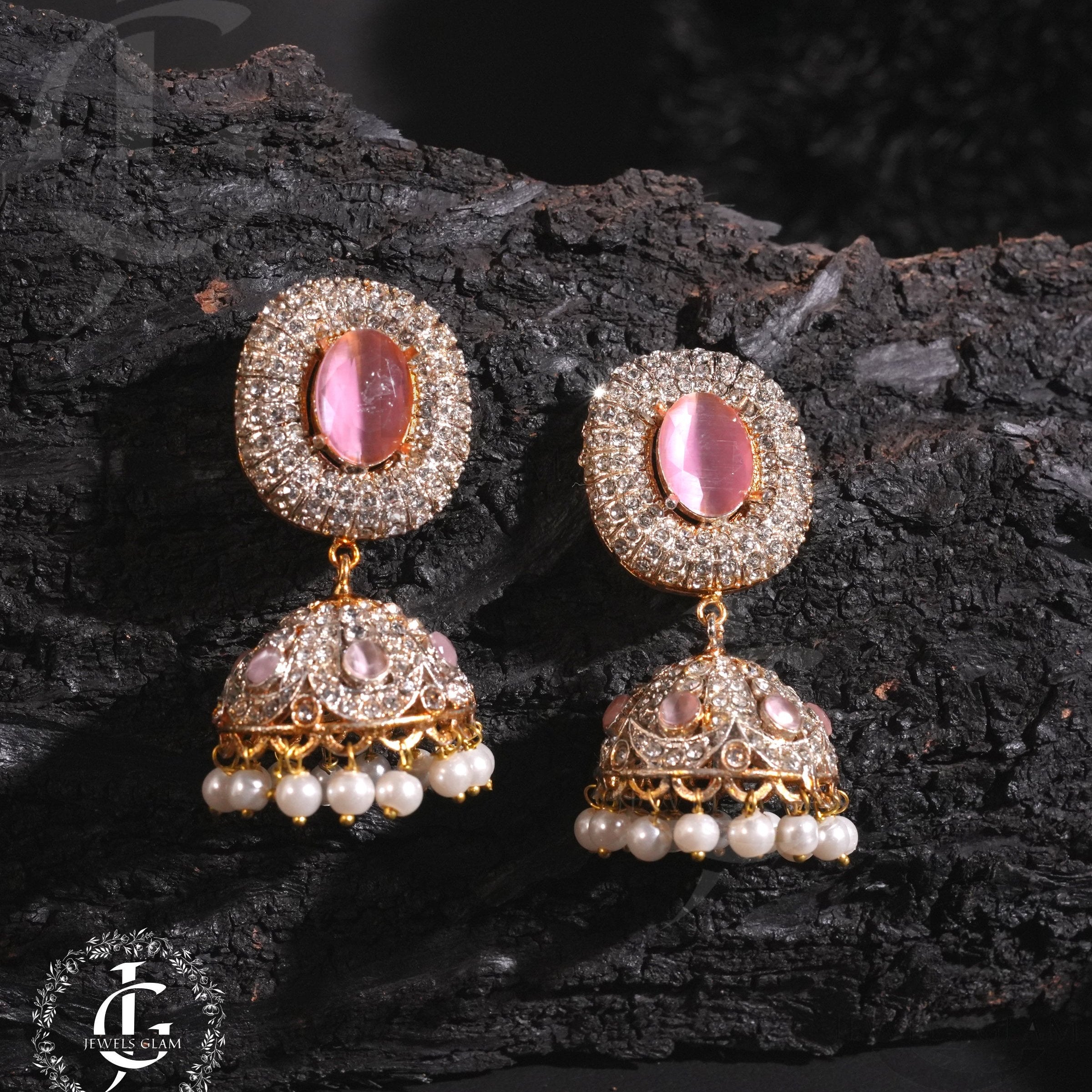 Pastel Pink Stone Jhumki