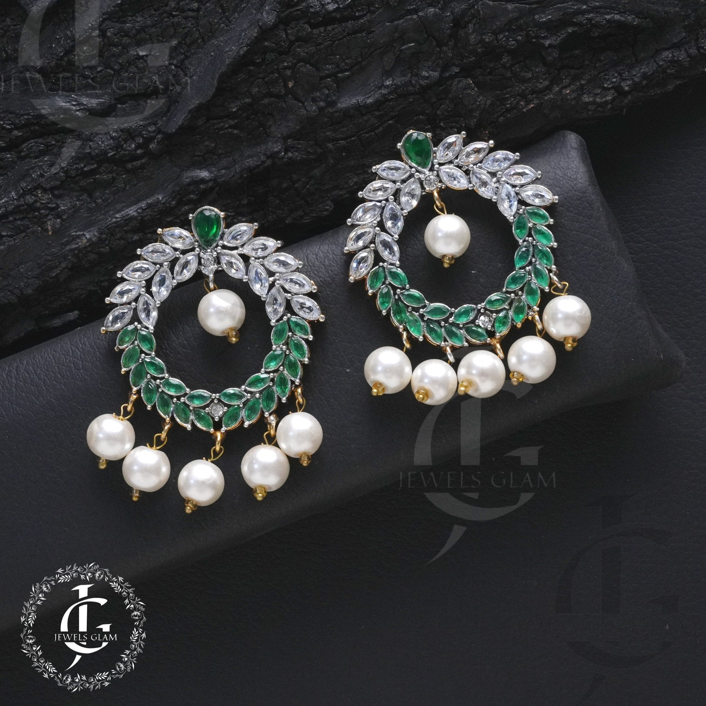 Green & White Stone Earrings