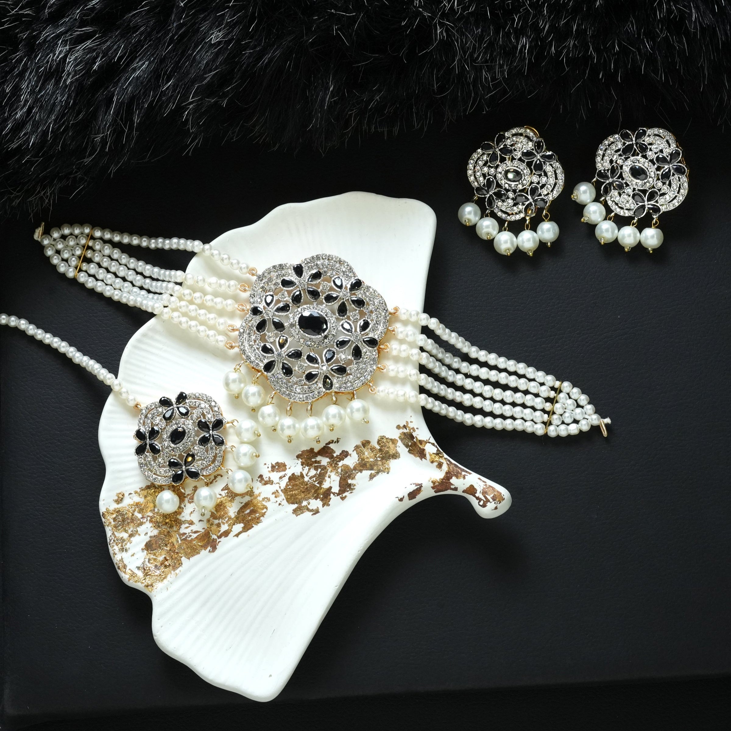 Cubic Zirconia Floral Chocker Set