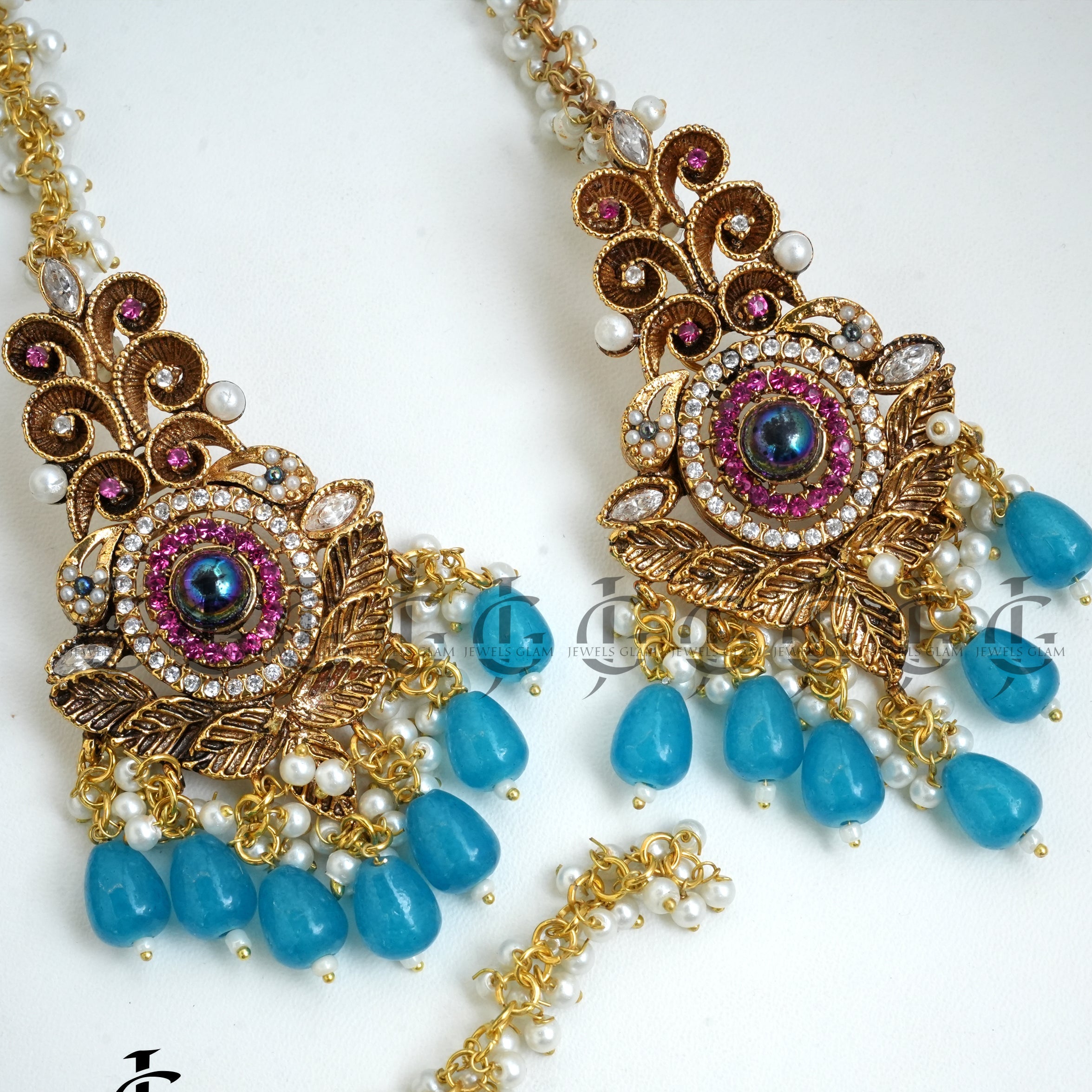 Regal Blue Drop Chandbali Earrings with Intricate Detailing