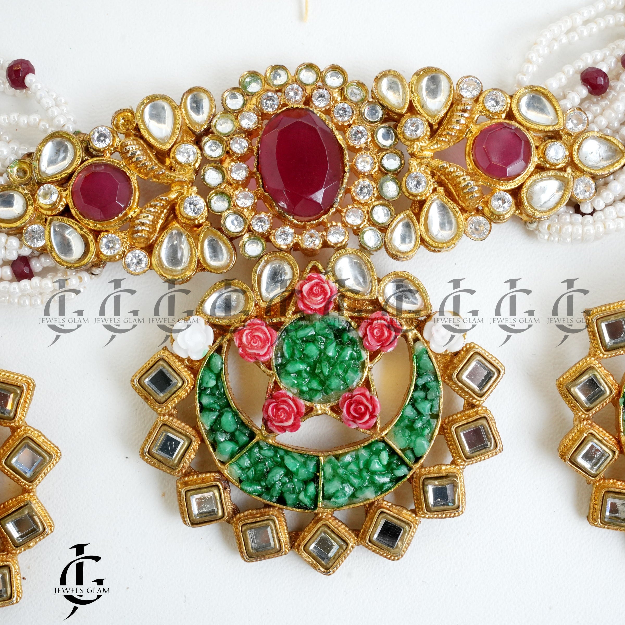 Regal Ruby & Emerald Pearl Choker Set