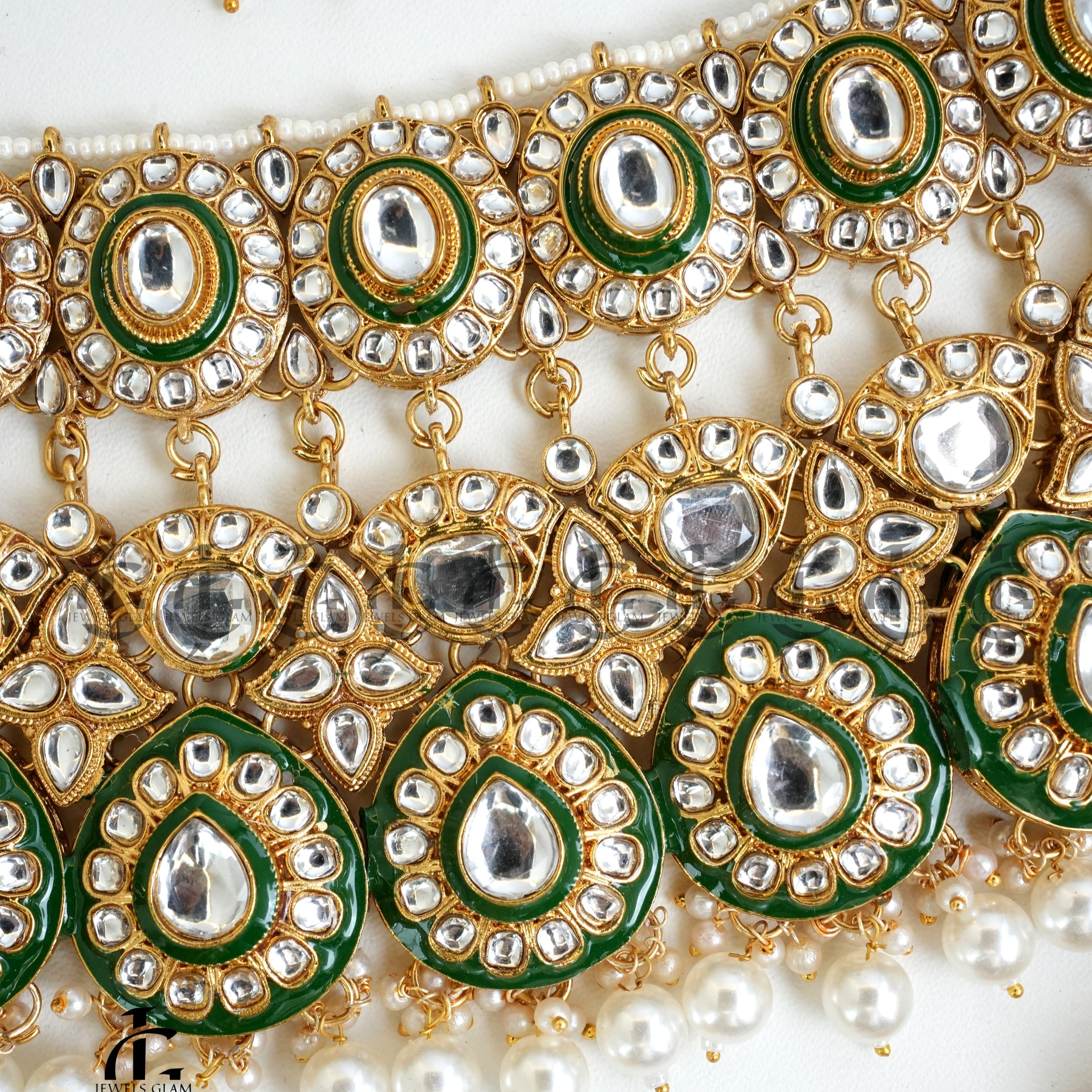 Emerald Pearl Kundan Bridal Jewelry Set