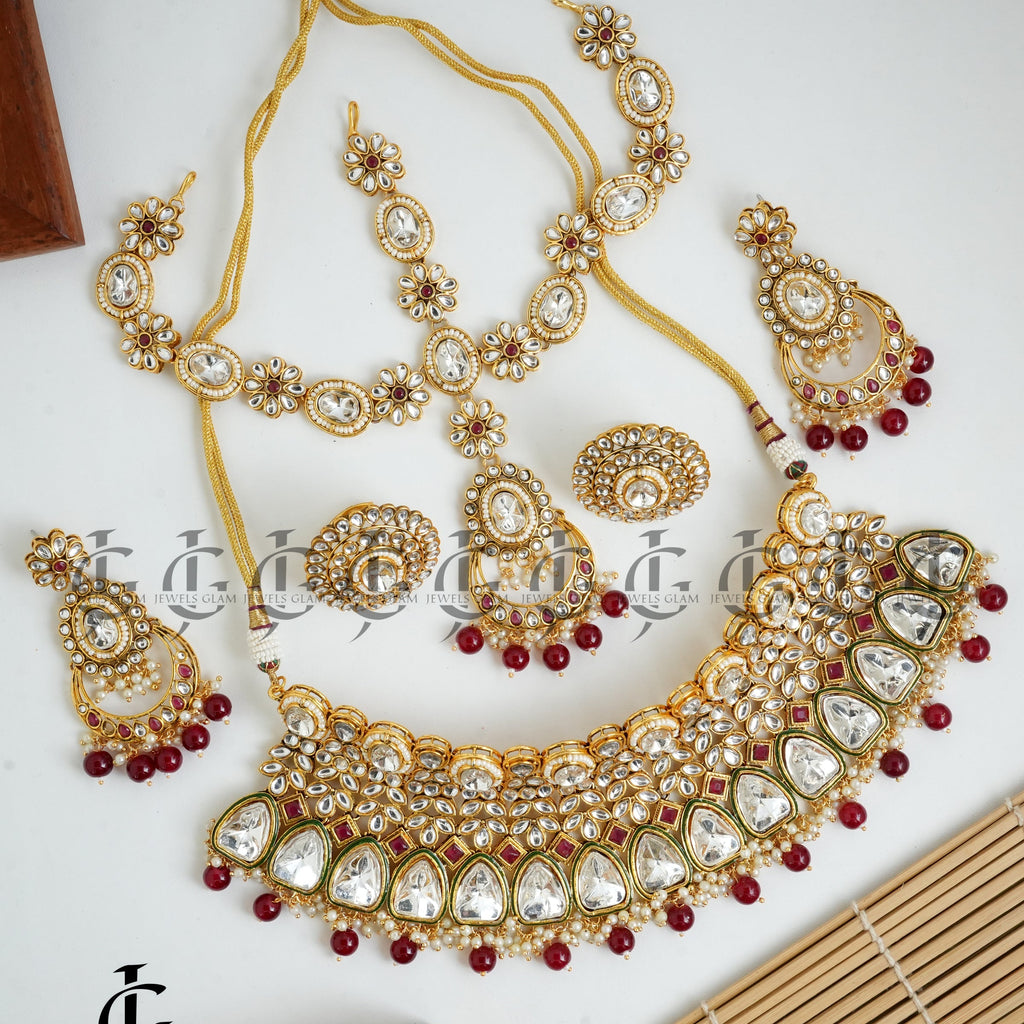 Radiant Polki Kundan Ruby Bridal Jewelry Set