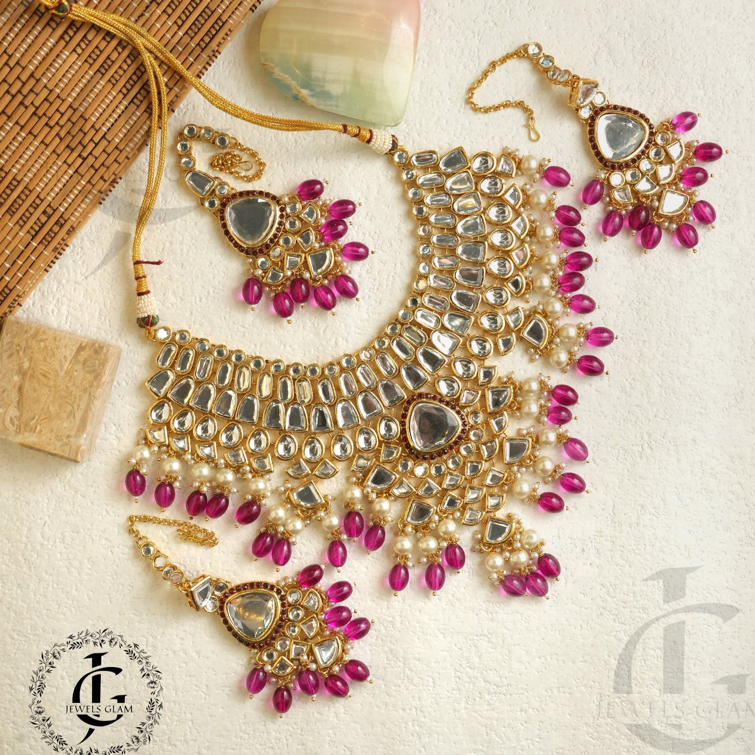 Magenta Kundan Bridal Jewelry Set