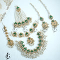 Exquisite Green & White Pearl Bridal Jewelry Set