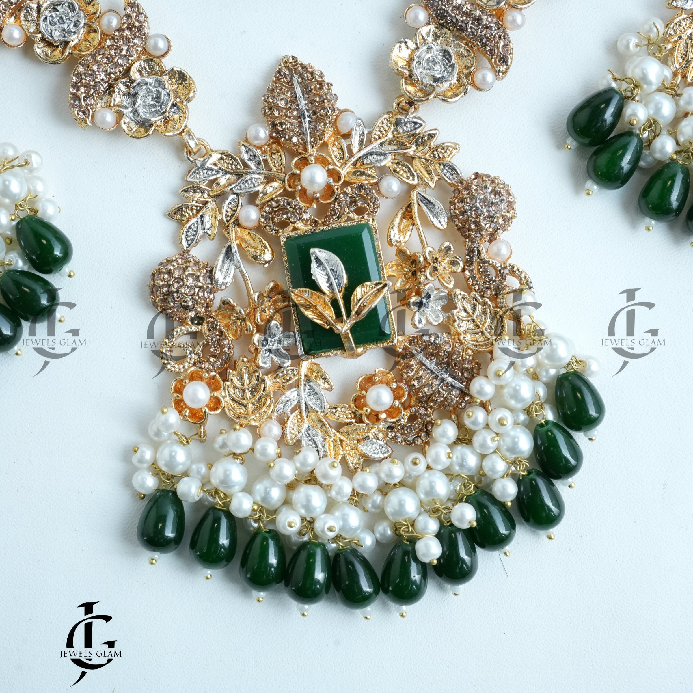 Majestic Green Pearl Bridal Jewelry Set