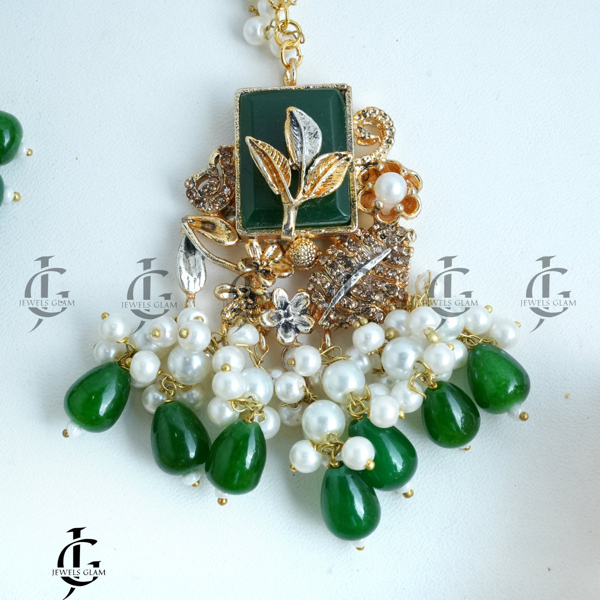 Majestic Green Pearl Bridal Jewelry Set