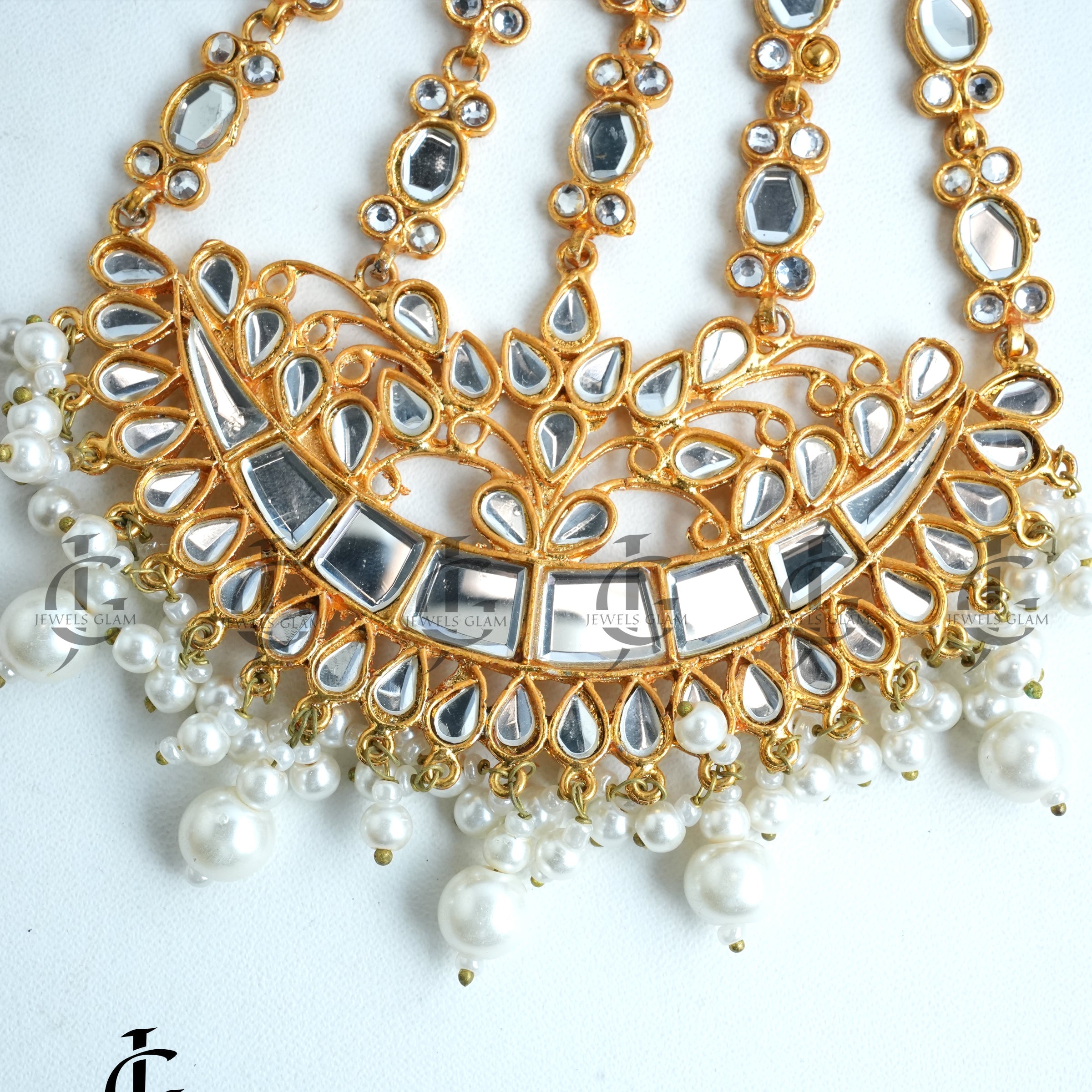 Majestic Pearl and Mirror Earrings & Tikka Set