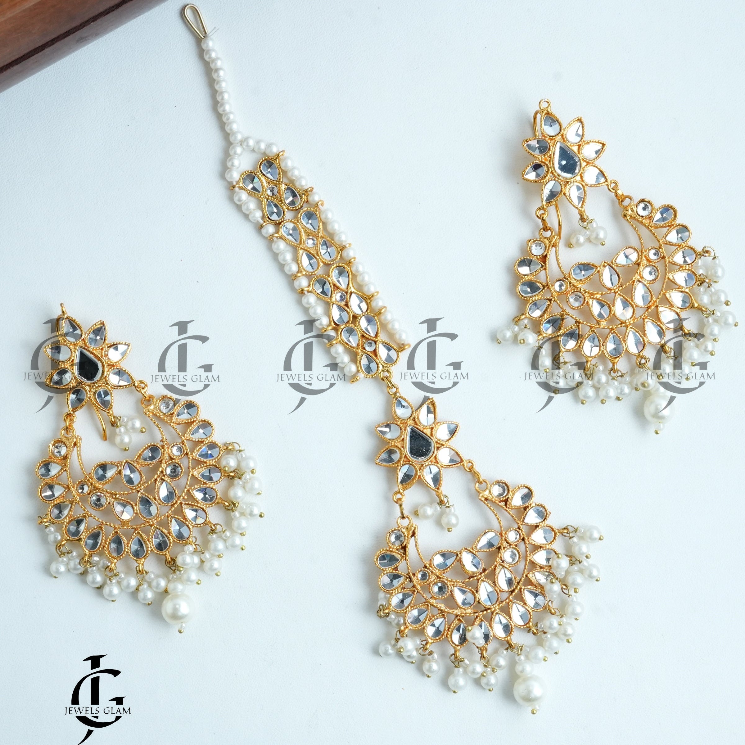 Gleaming Mirror Work Earrings and Tikka Set