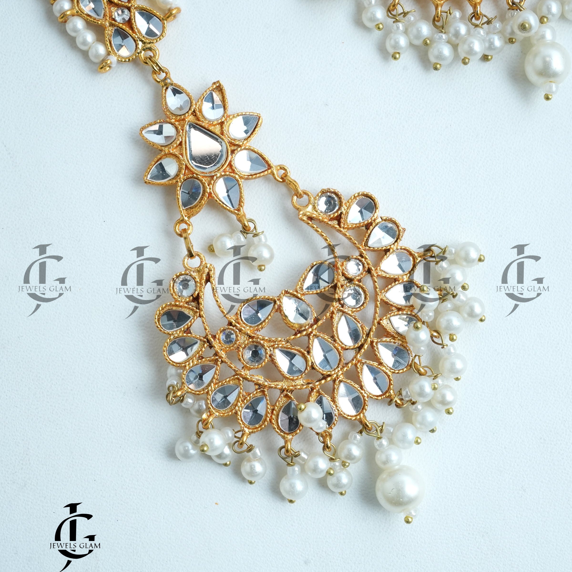 Gleaming Mirror Work Earrings and Tikka Set