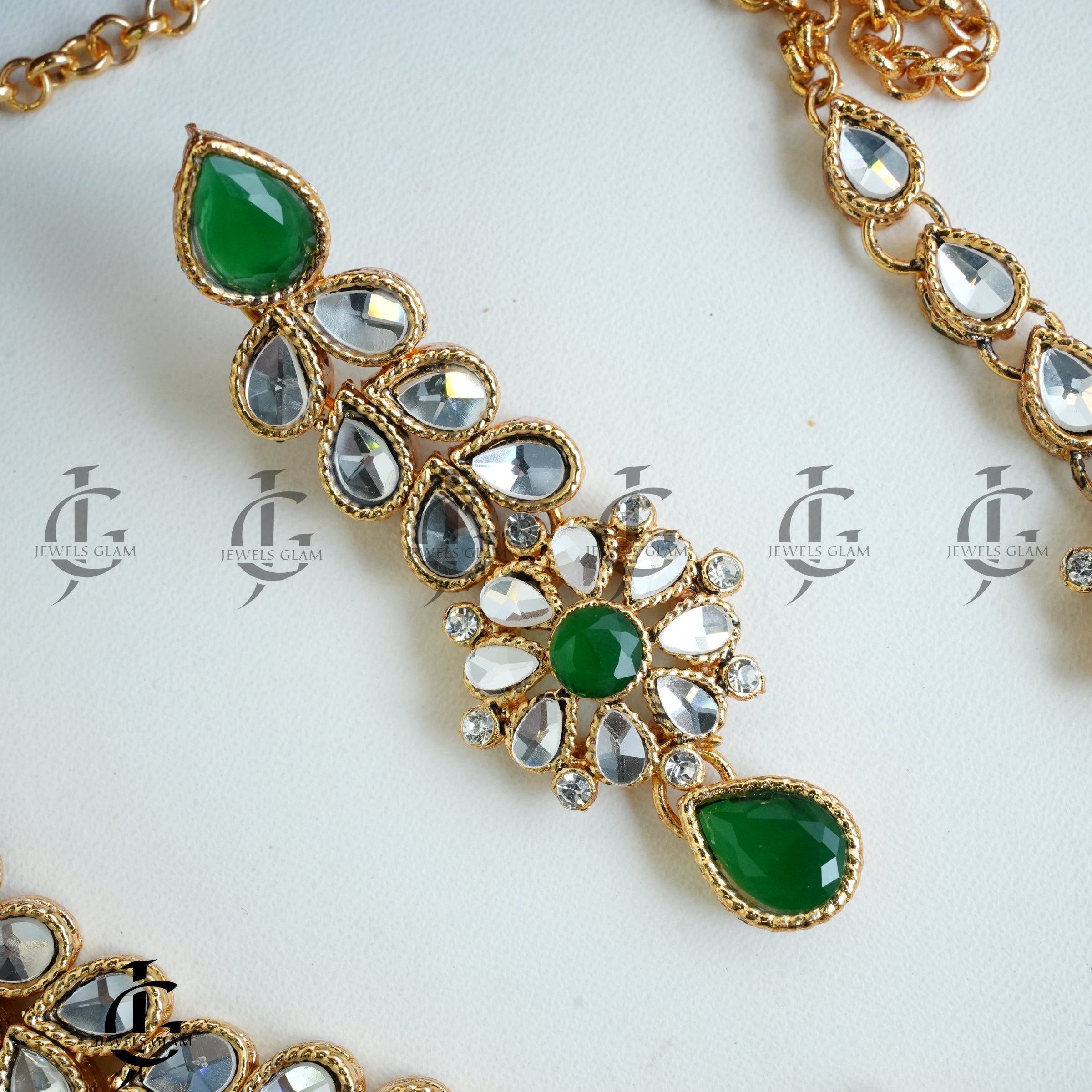 Emerald Blossom Kundan Jewelry Set