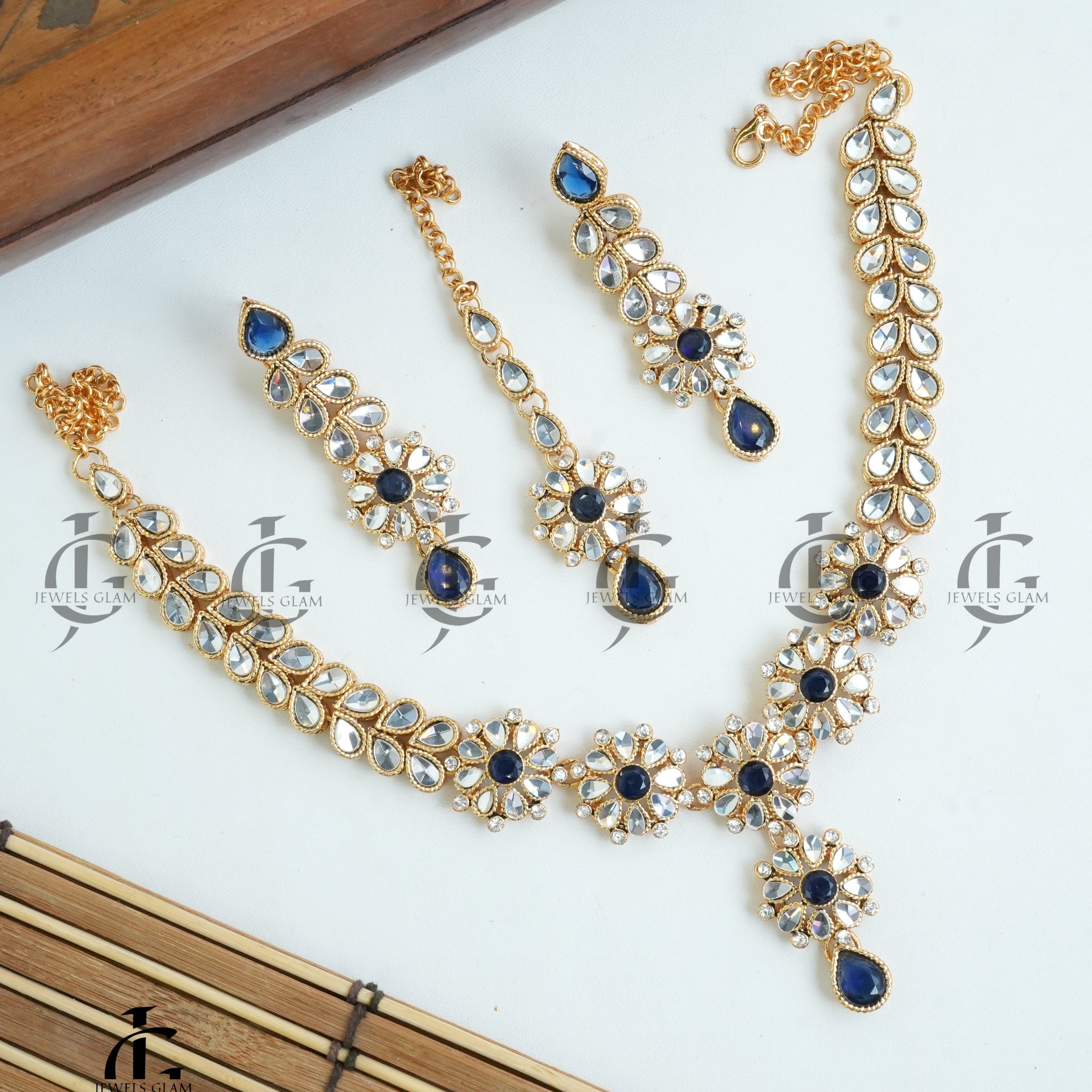 Midnight Sapphire Kundan Jewelry Set