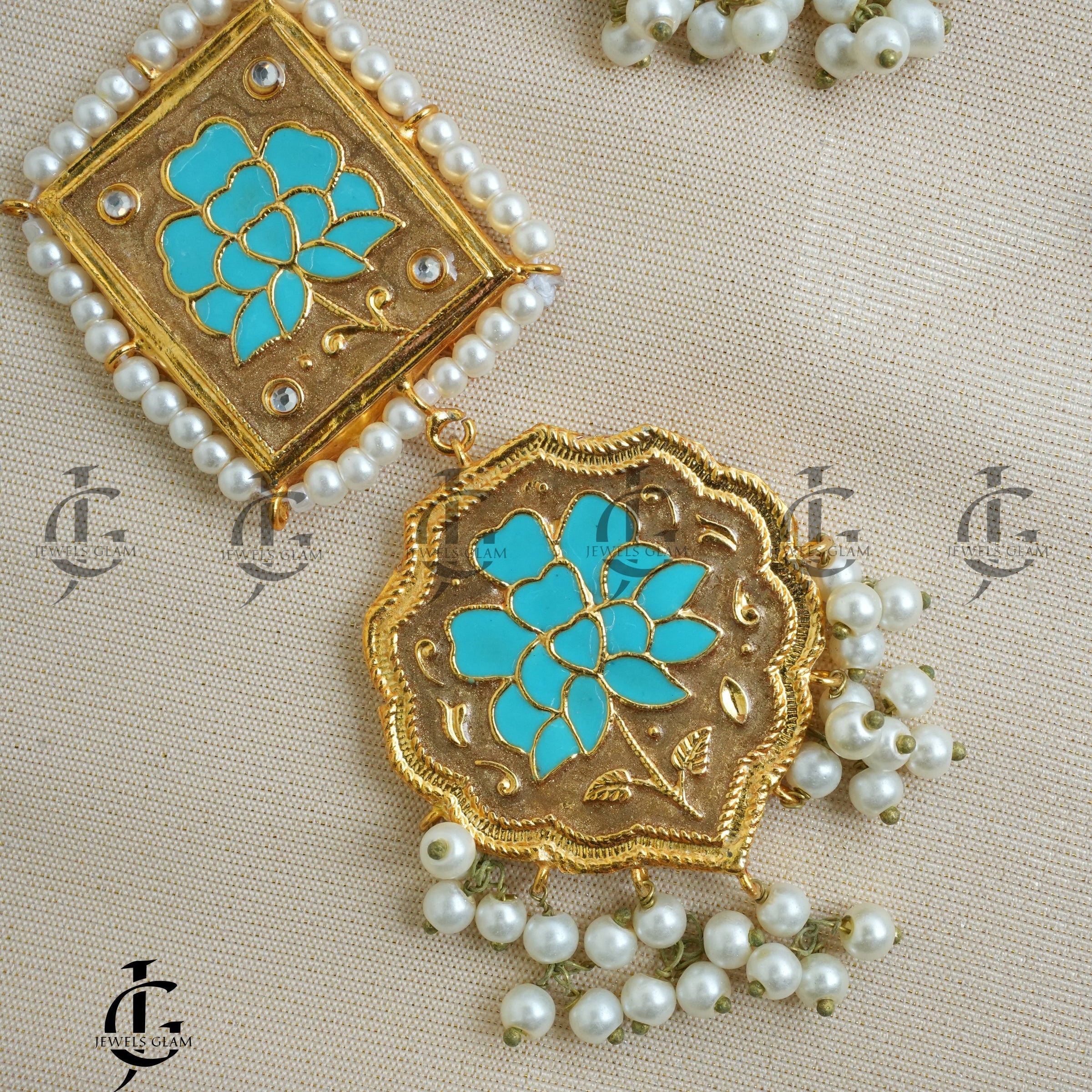 Turquoise Bloom Enamel Bridal Choker Set