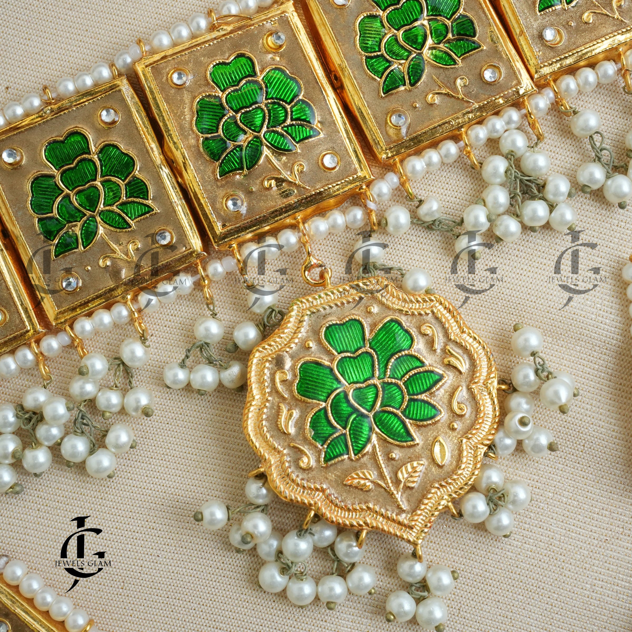 Emerald Blossom Enamel Bridal Choker Set