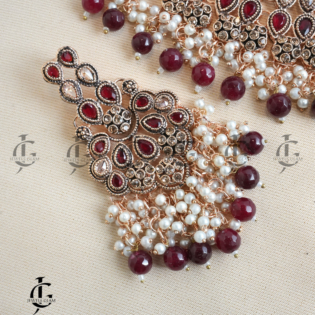 Royal Ruby Bridal Pearl Jewelry Set