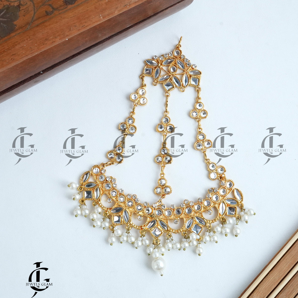 Elegant Gold Plated Kundan and Pearl Bridal Jhoomar