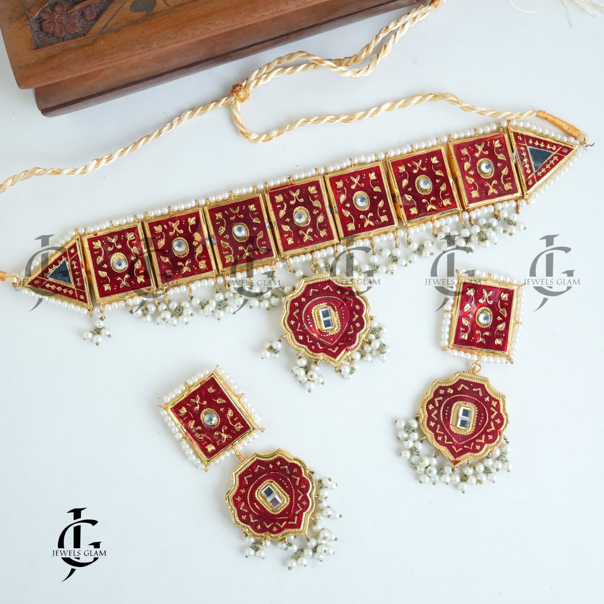 Floral Enamel Gold Bridal Choker Jewelry Set