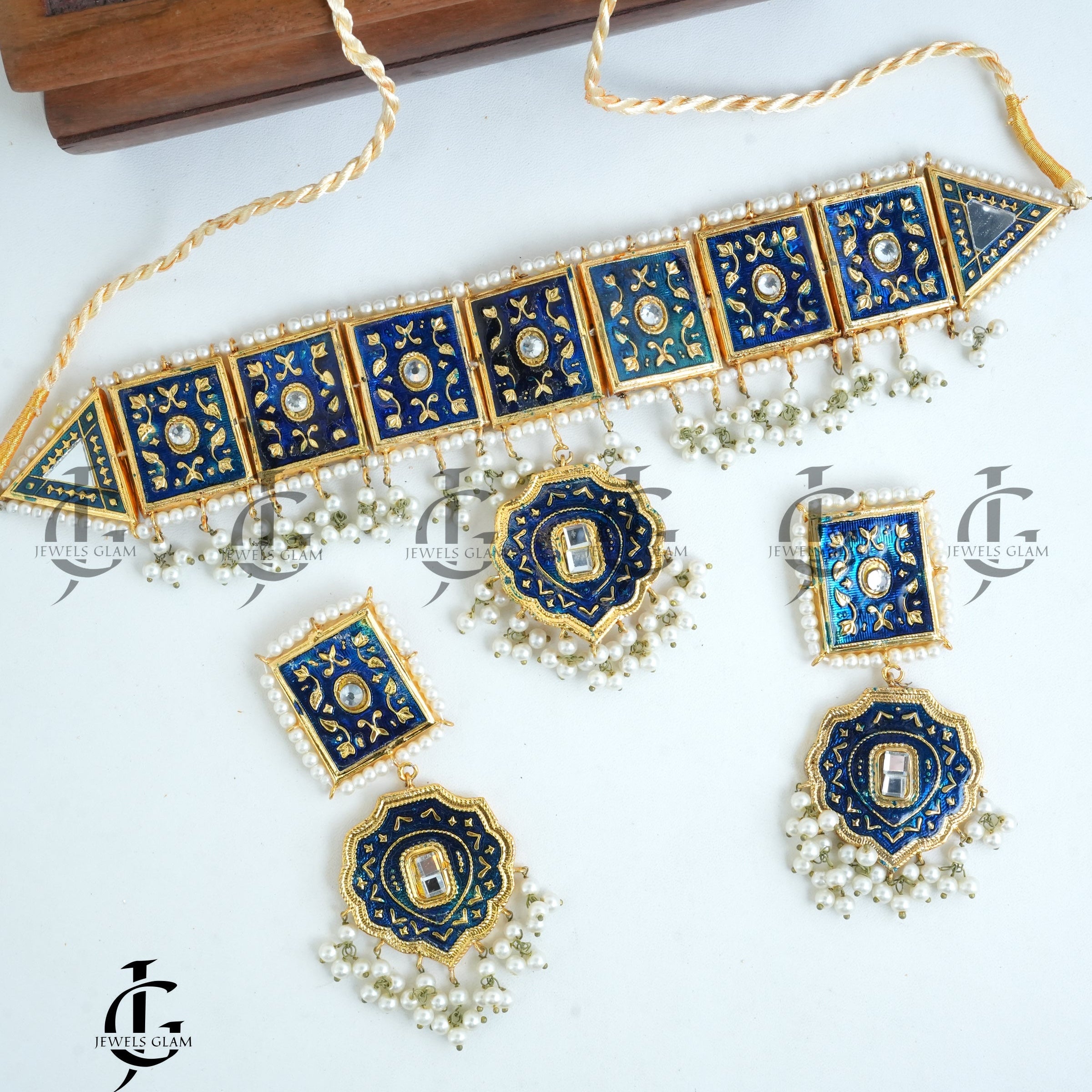 Midnight Blue Mirror Work Bridal Choker Set