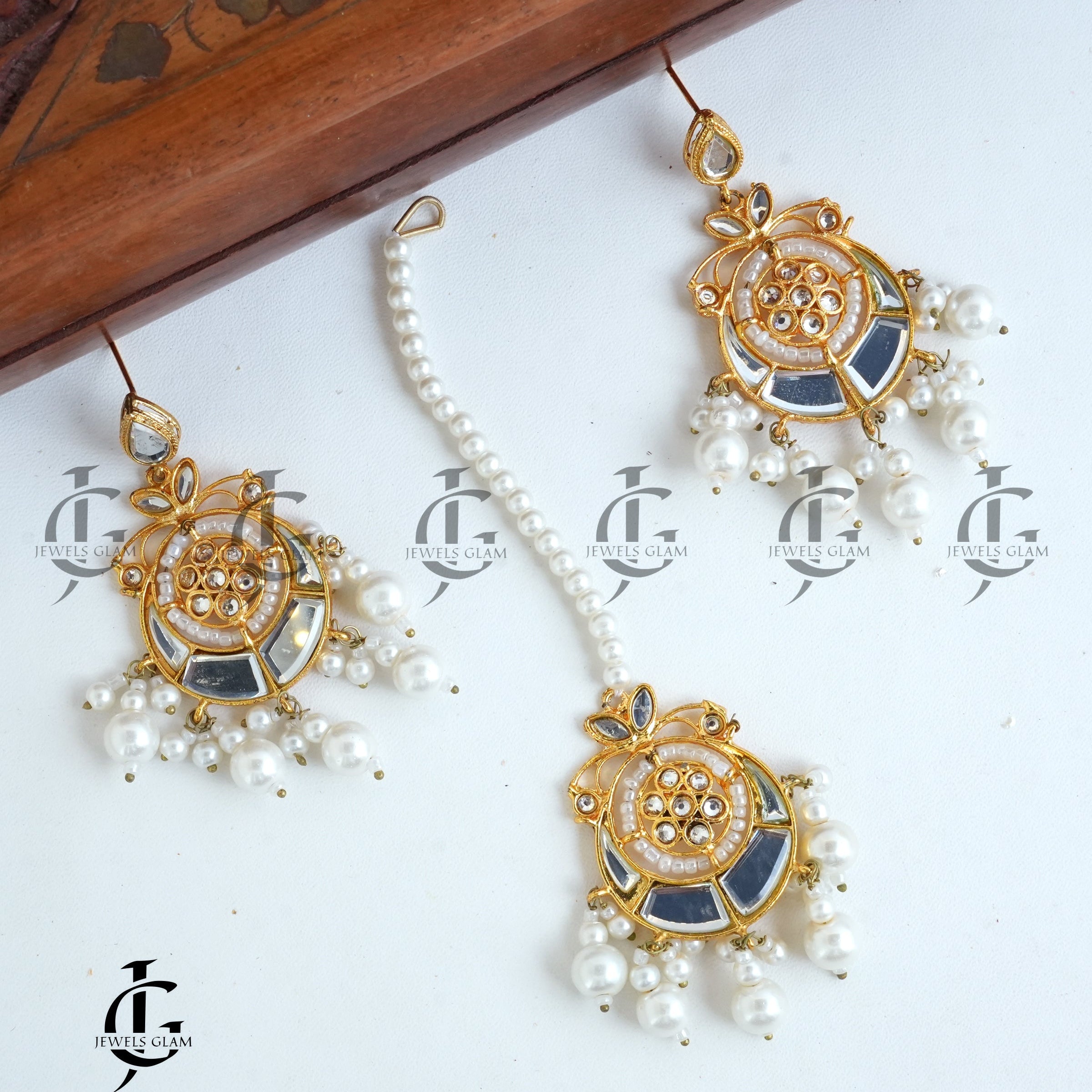 Royal Kundan Pearl Earrings and Tikka Set