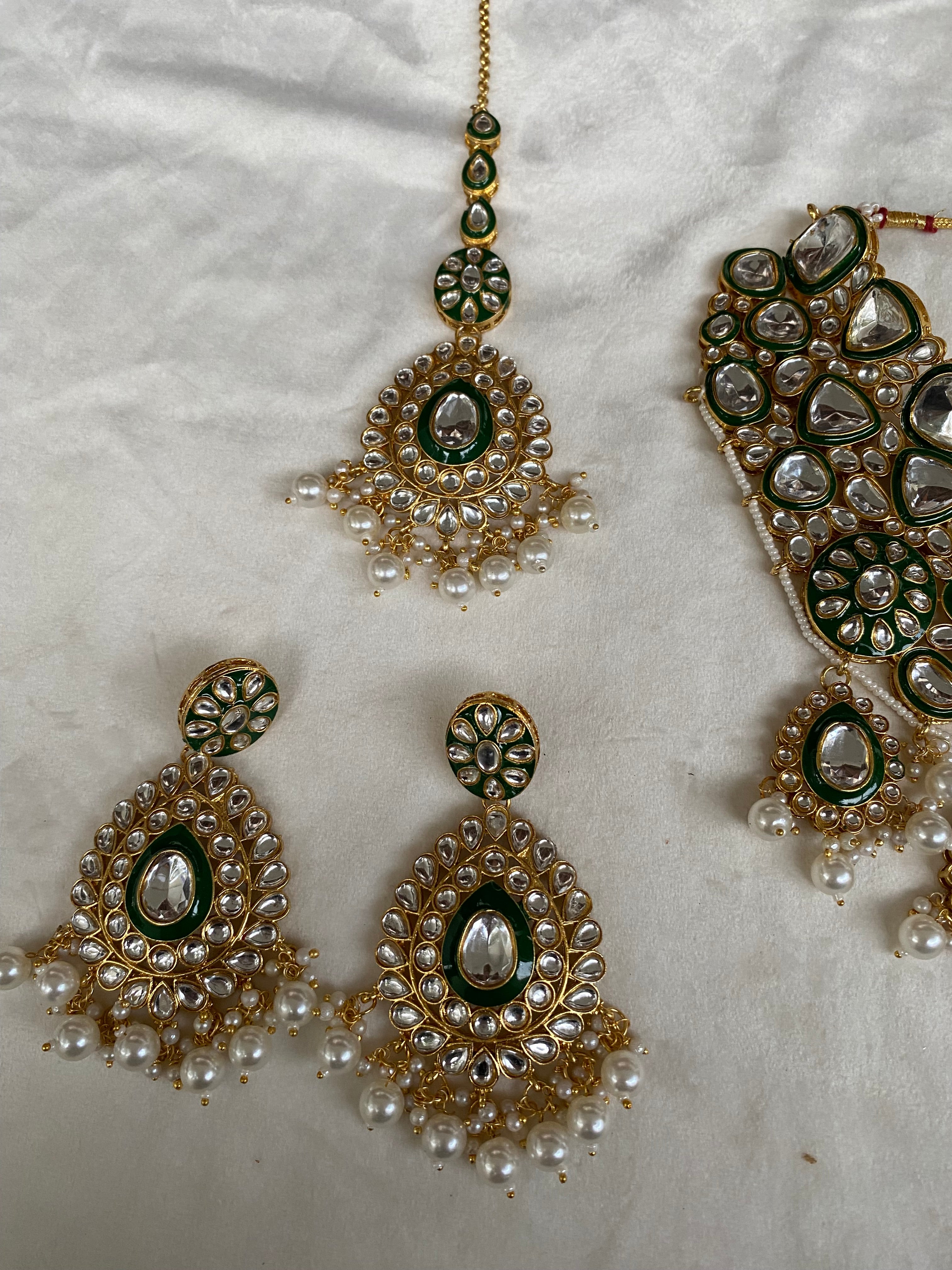 Deep Green Polki Kundan Bridal Jewelry set