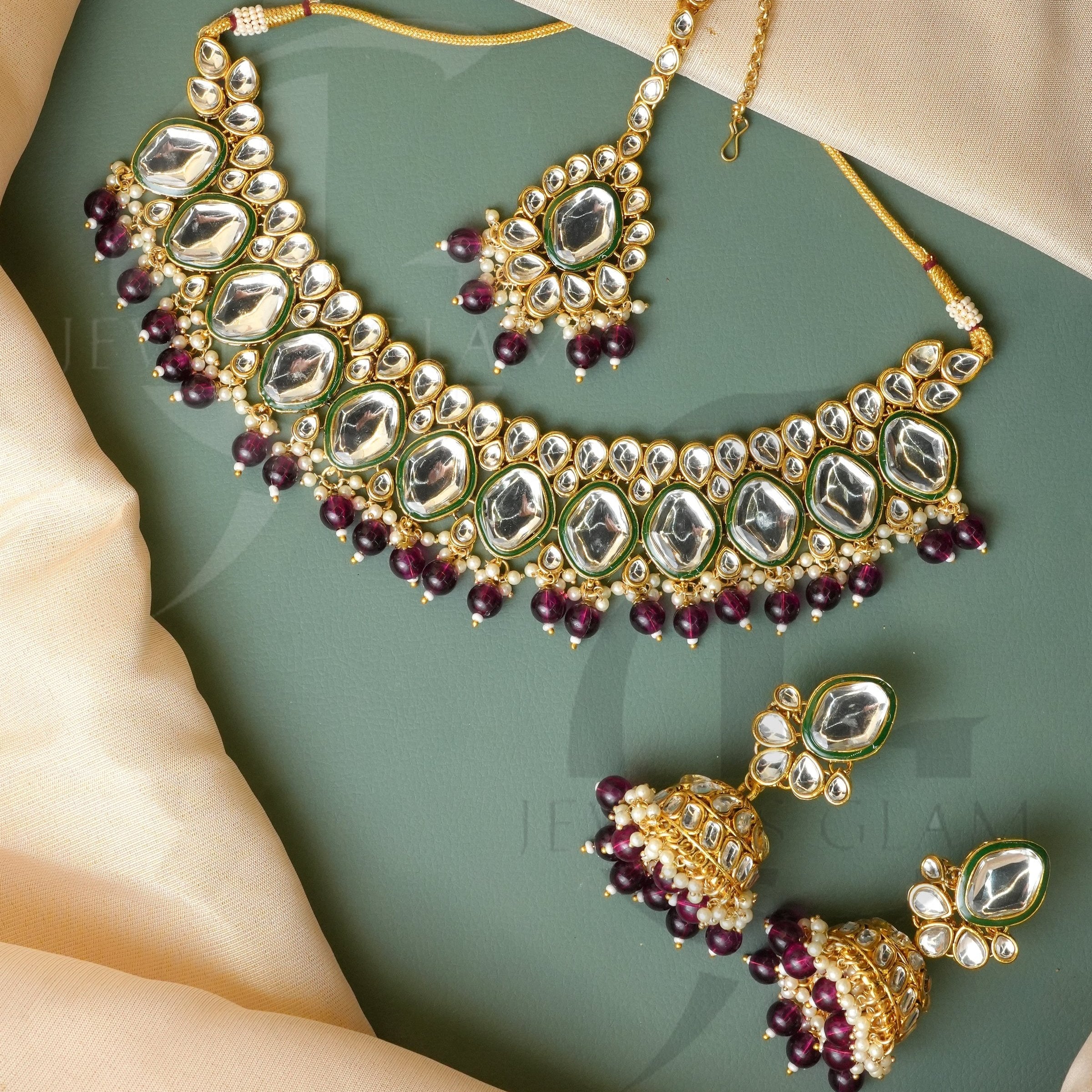 Magenta Kundan Bridal Jewelry Set